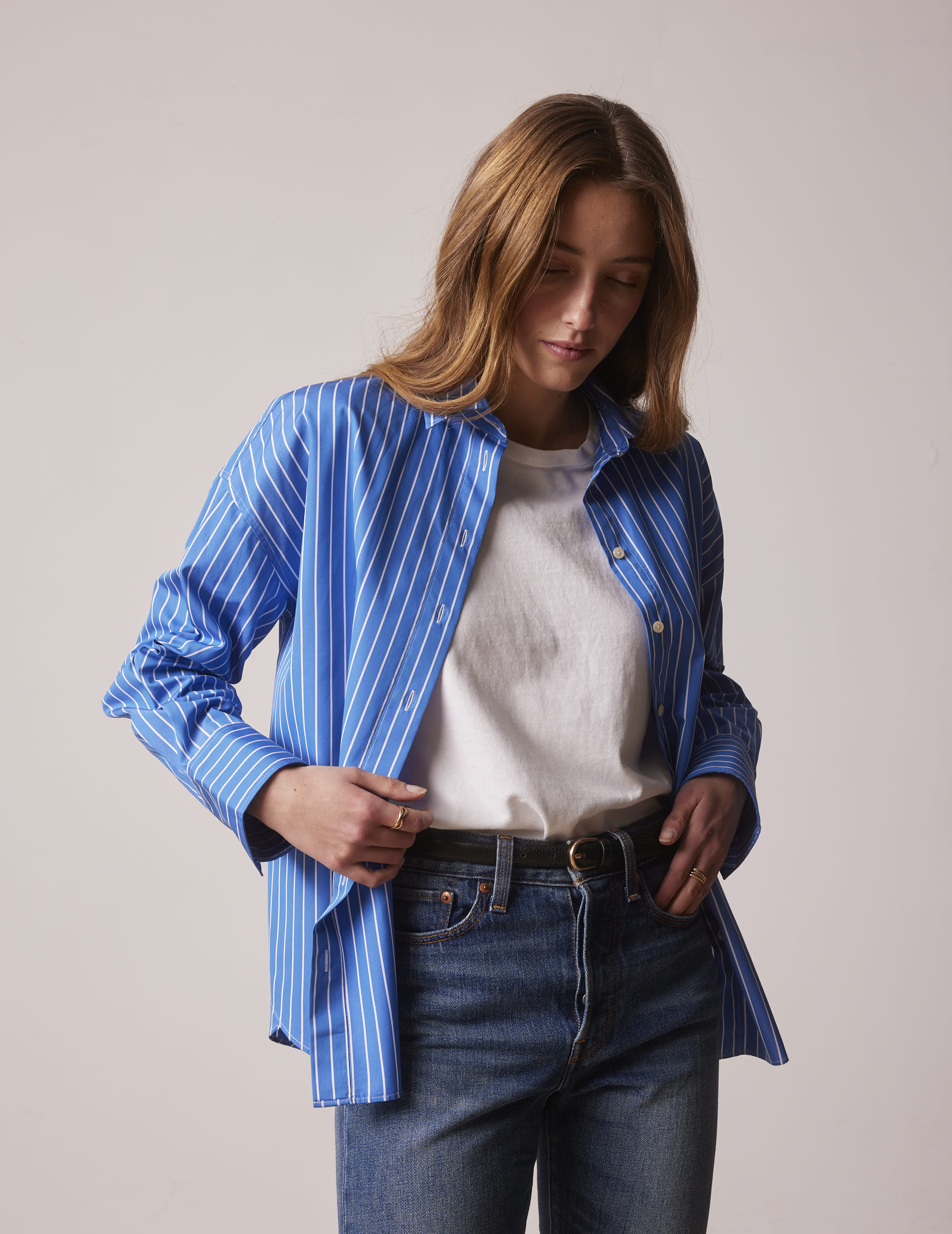 Lizandra blue striped oversized shirt - Poplin - Shirt Collar