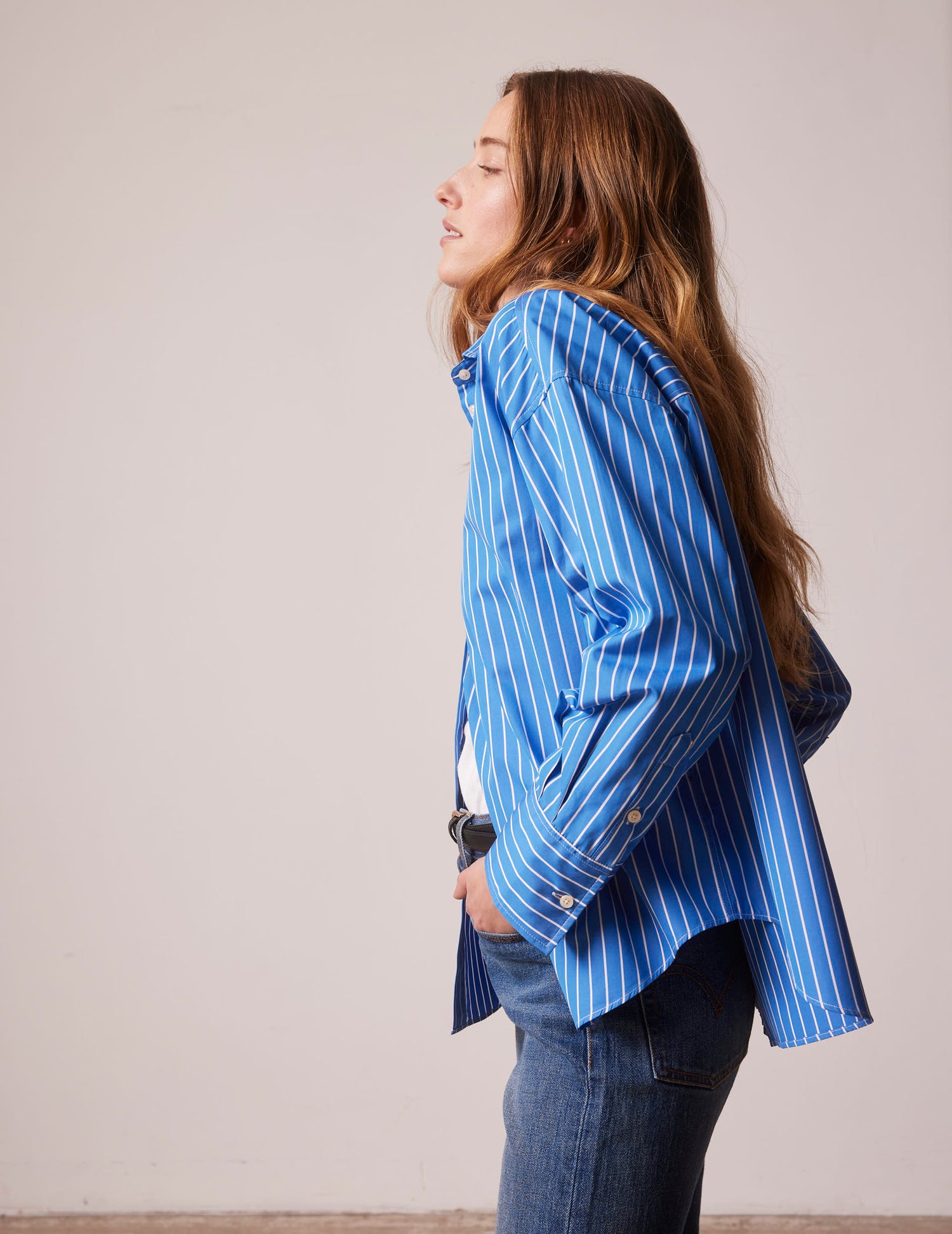 Lizandra blue striped oversized shirt - Poplin - Shirt Collar#4