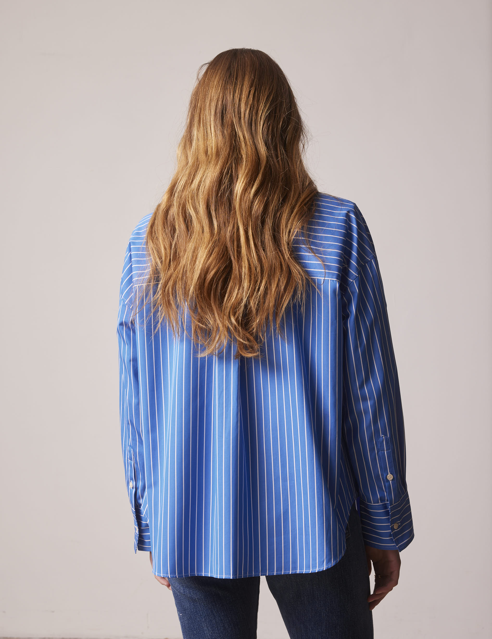 Lizandra blue striped oversized shirt - Poplin - Shirt Collar