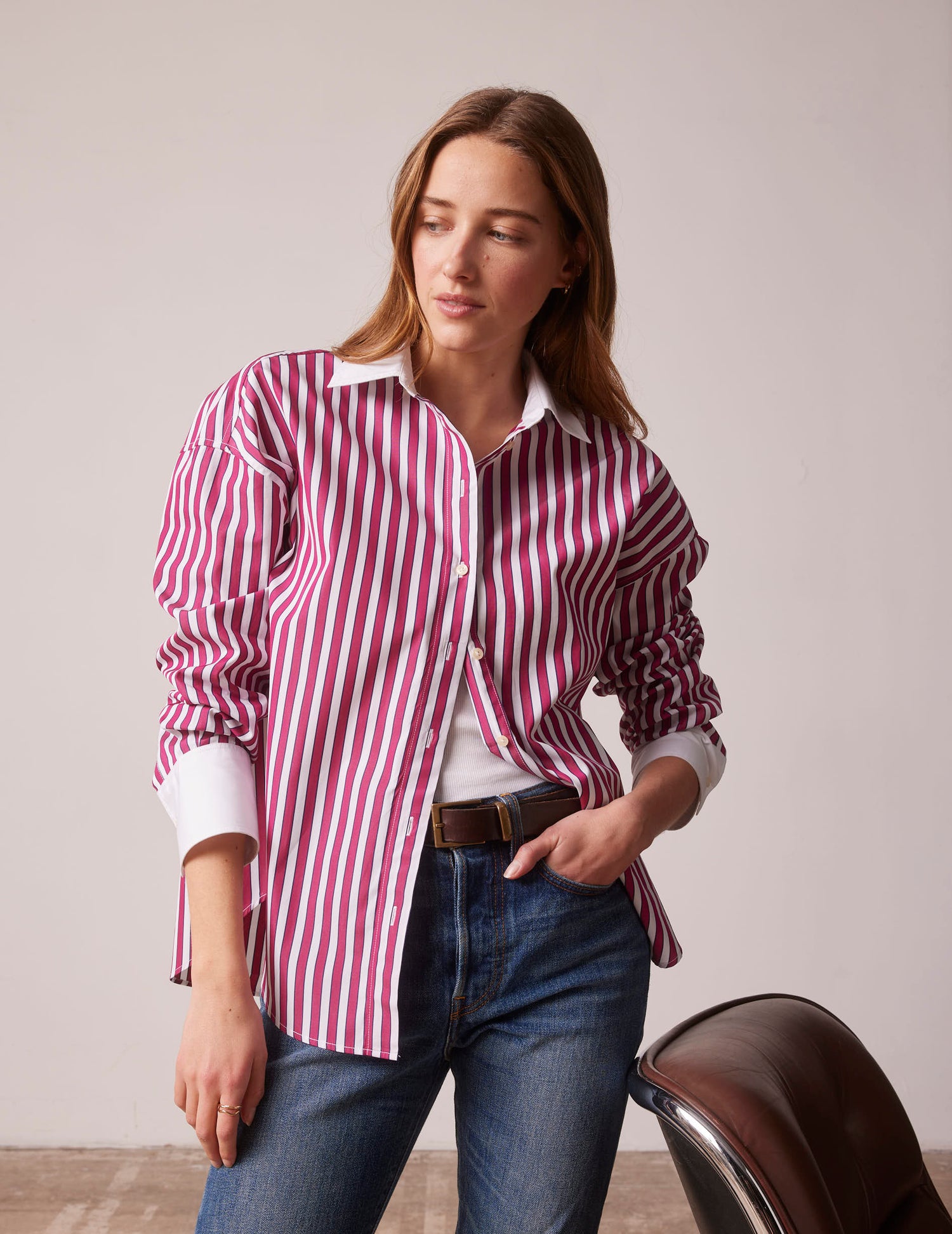 Oversized burgundy striped Lizandra shirt - Poplin - Shirt Collar#5