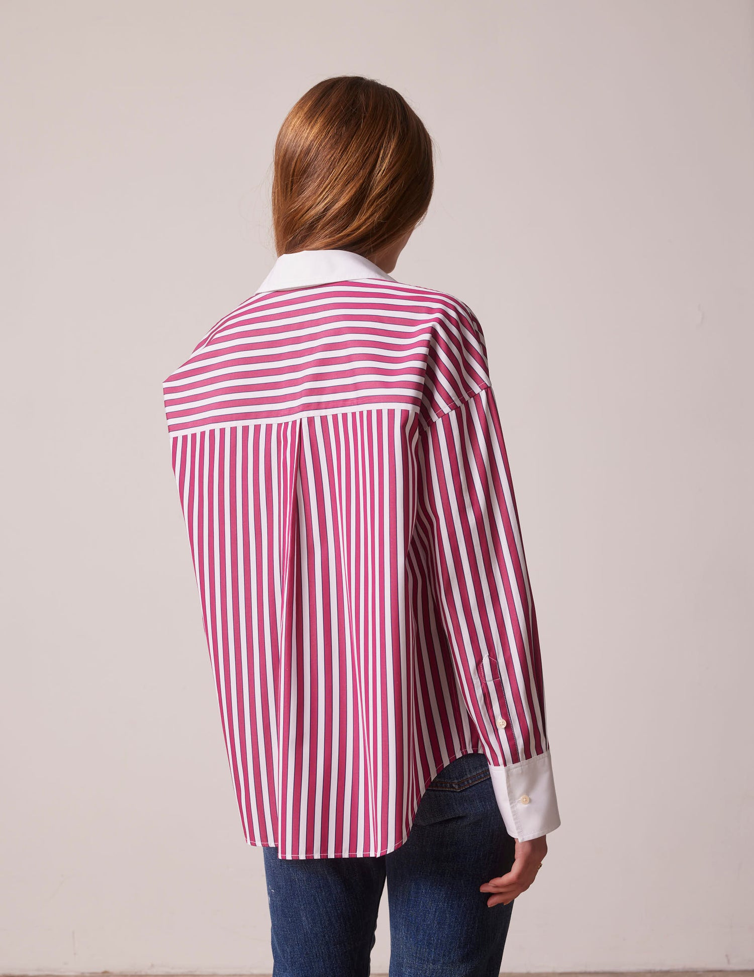 Oversized burgundy striped Lizandra shirt - Poplin - Shirt Collar#4