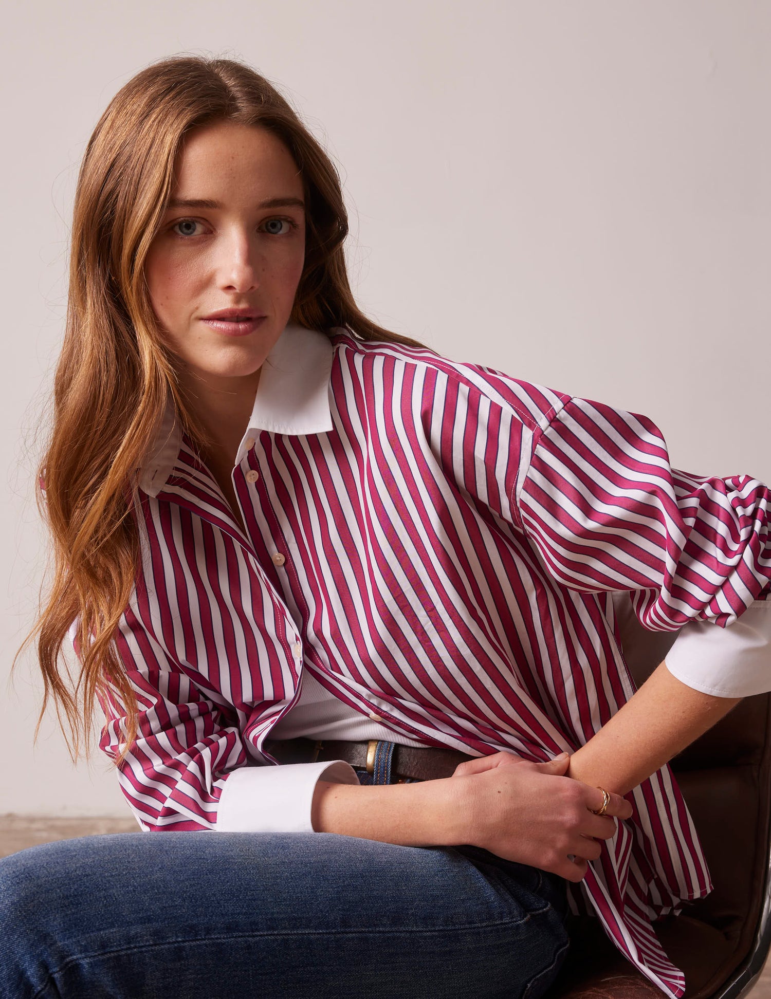 Oversized burgundy striped Lizandra shirt - Poplin - Shirt Collar#2