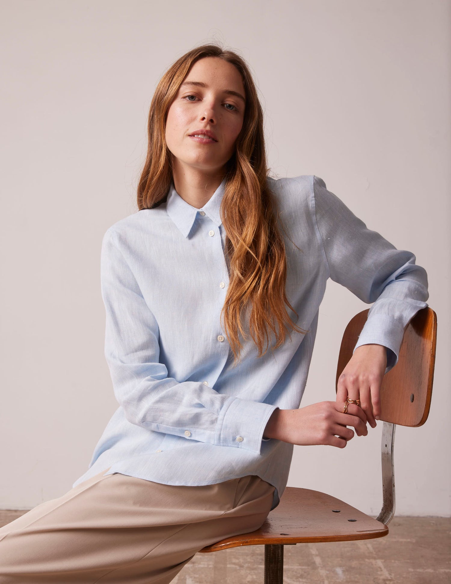 Marion shirt in blue linen - Linen - Shirt Collar