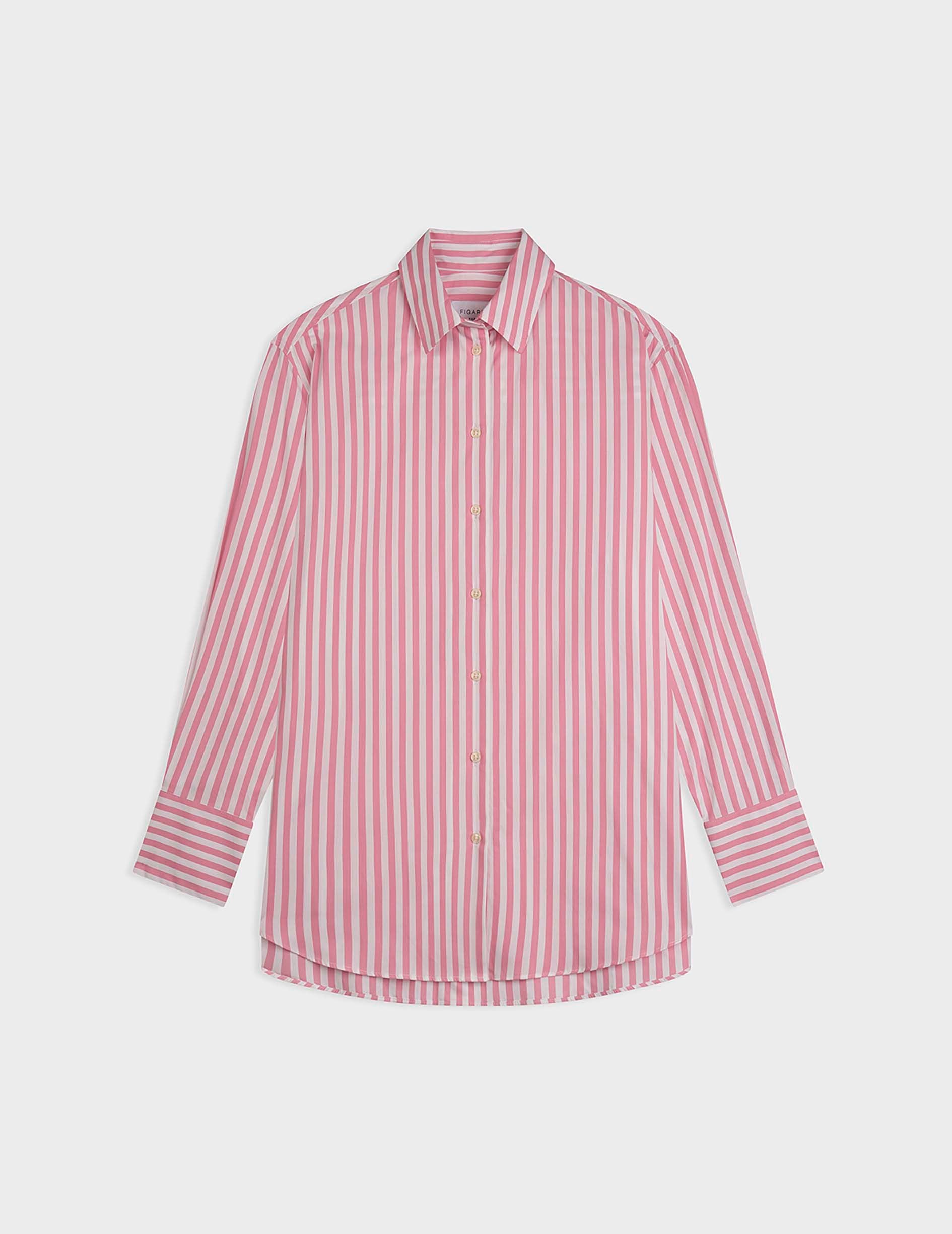 Chemise oversize Mathilde rayée rose - Popeline - Col Chemise