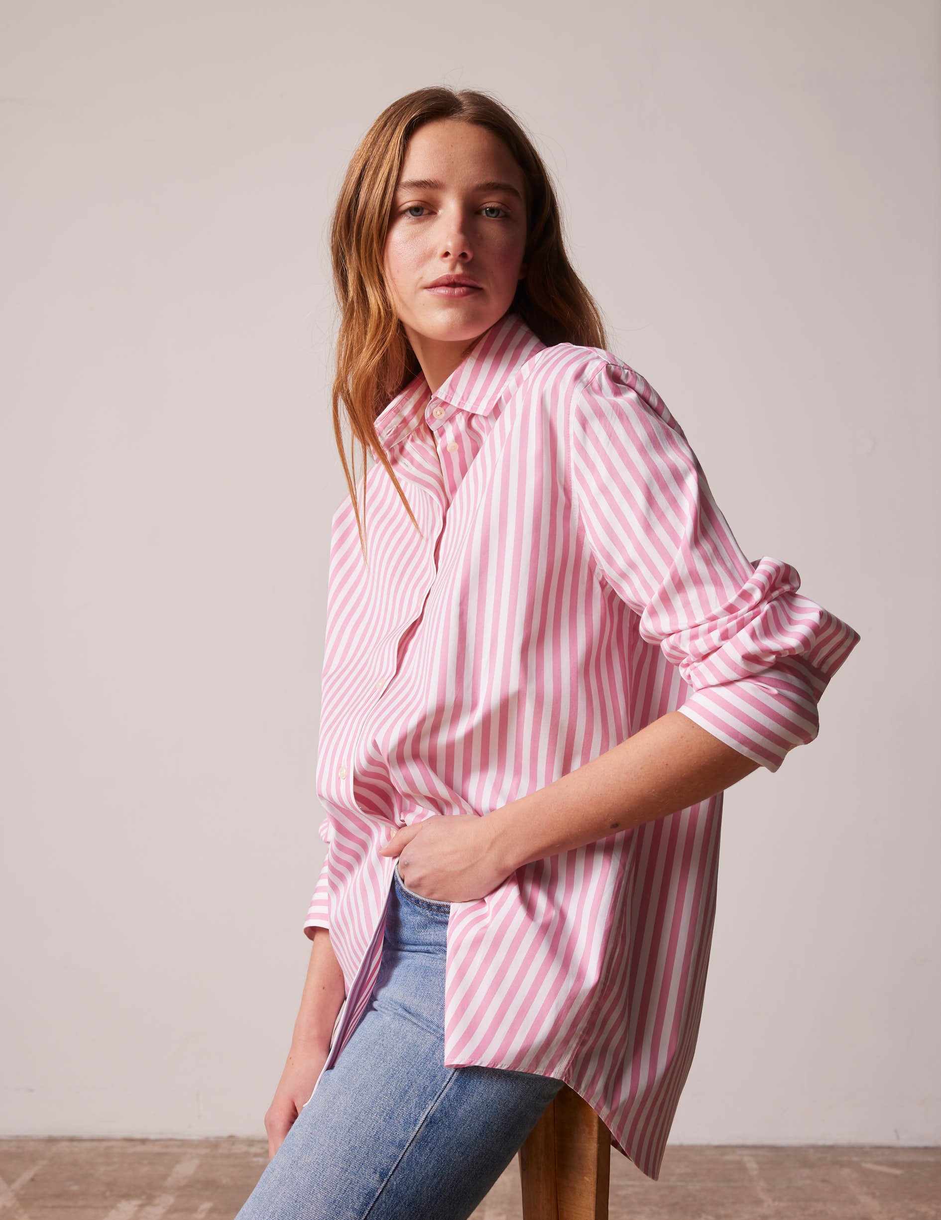 Chemise oversize Mathilde rayée rose