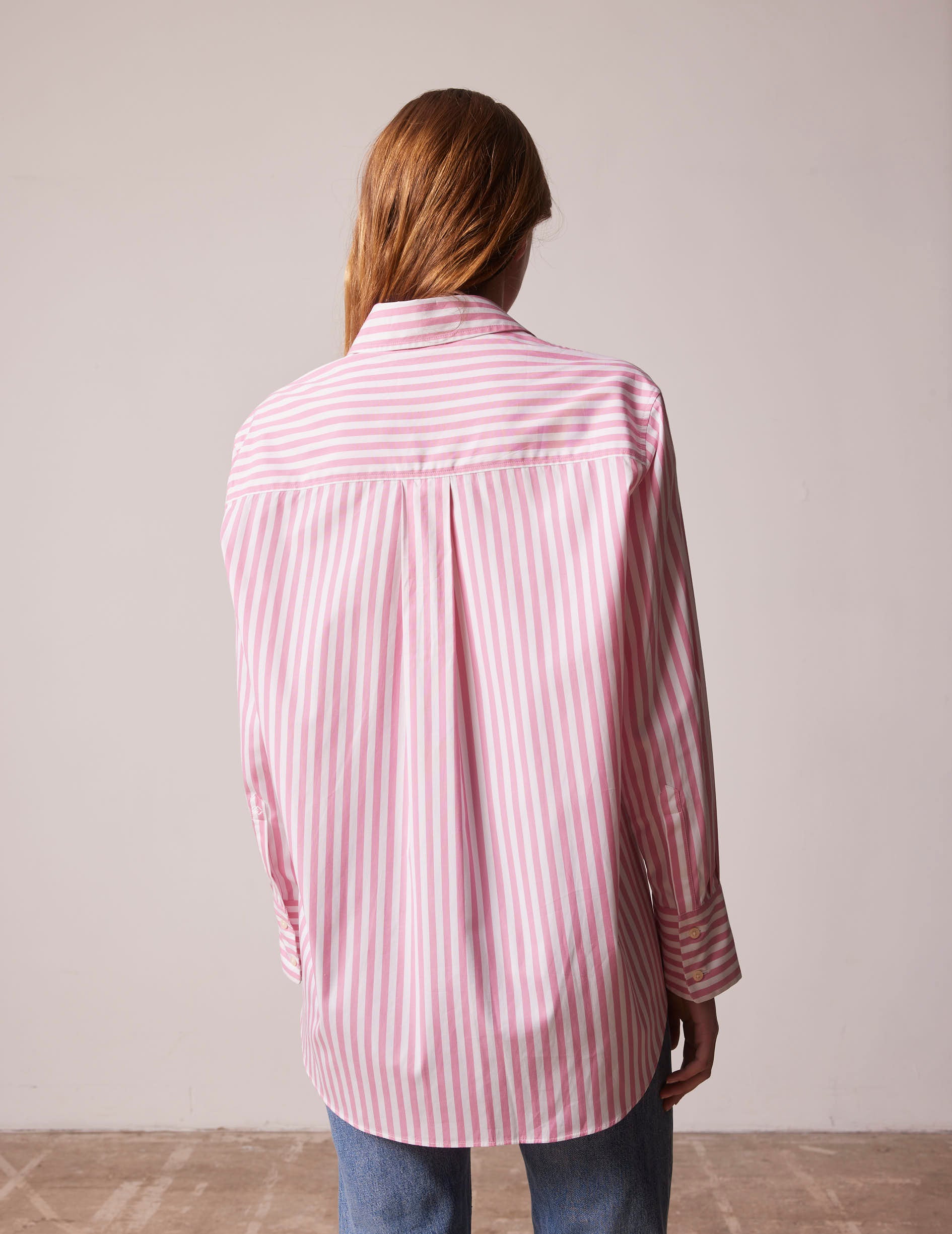 Chemise oversize Mathilde rayée rose - Popeline - Col Chemise