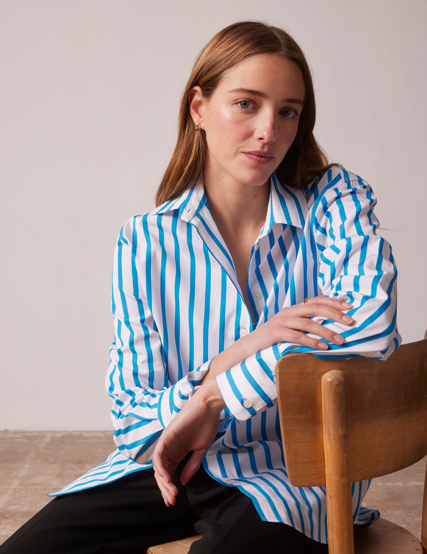 Oversized blue striped Mathilde shirt - Poplin - Shirt Collar