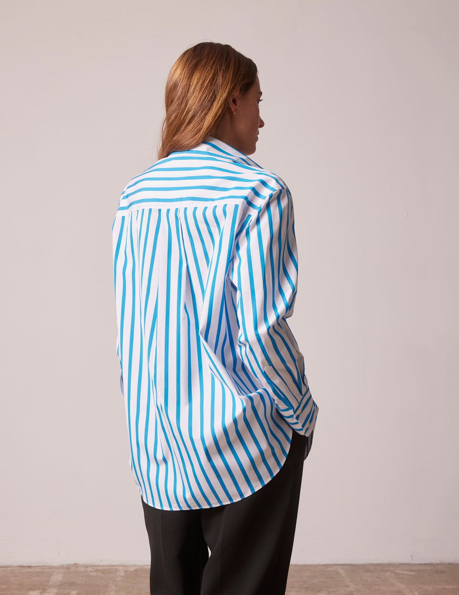 Oversized blue striped Mathilde shirt - Poplin - Shirt Collar#2