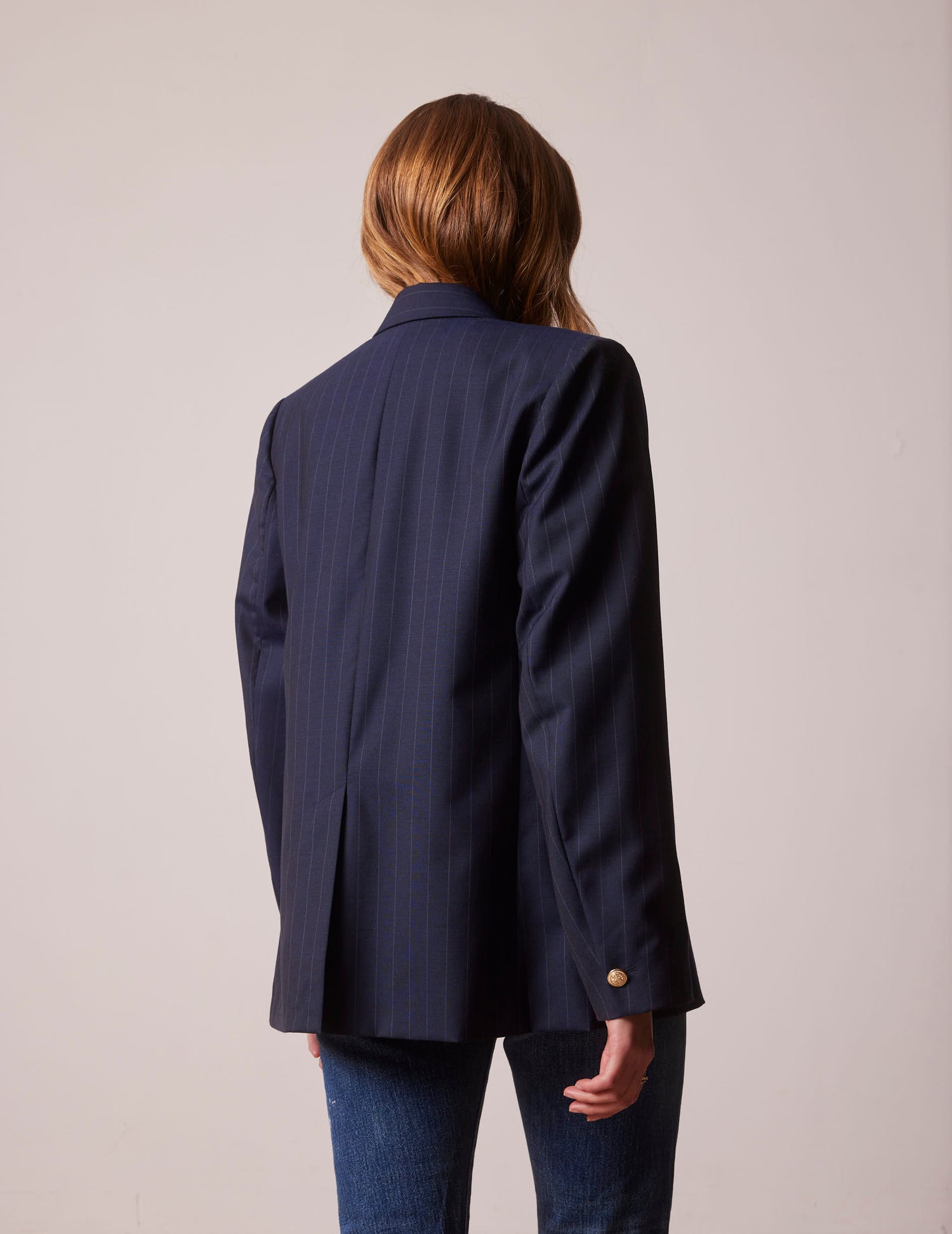 Navy blue striped Lyvia blazer in wool-canvas