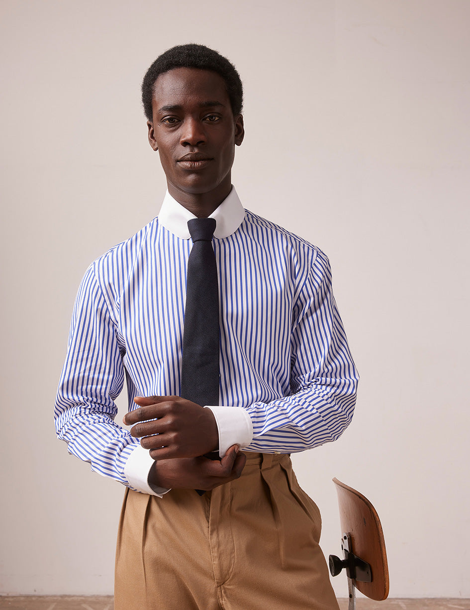 Blue striped semi-fitted shirt - Poplin - English Collar