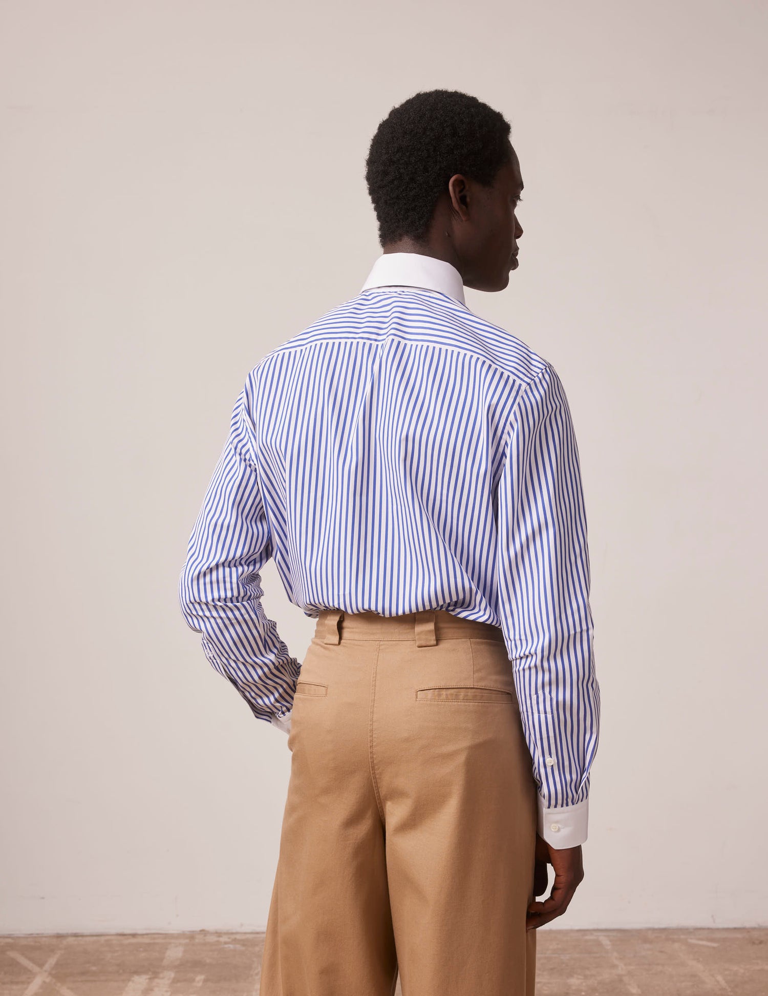 Blue striped semi-fitted shirt - Poplin - English Collar#4