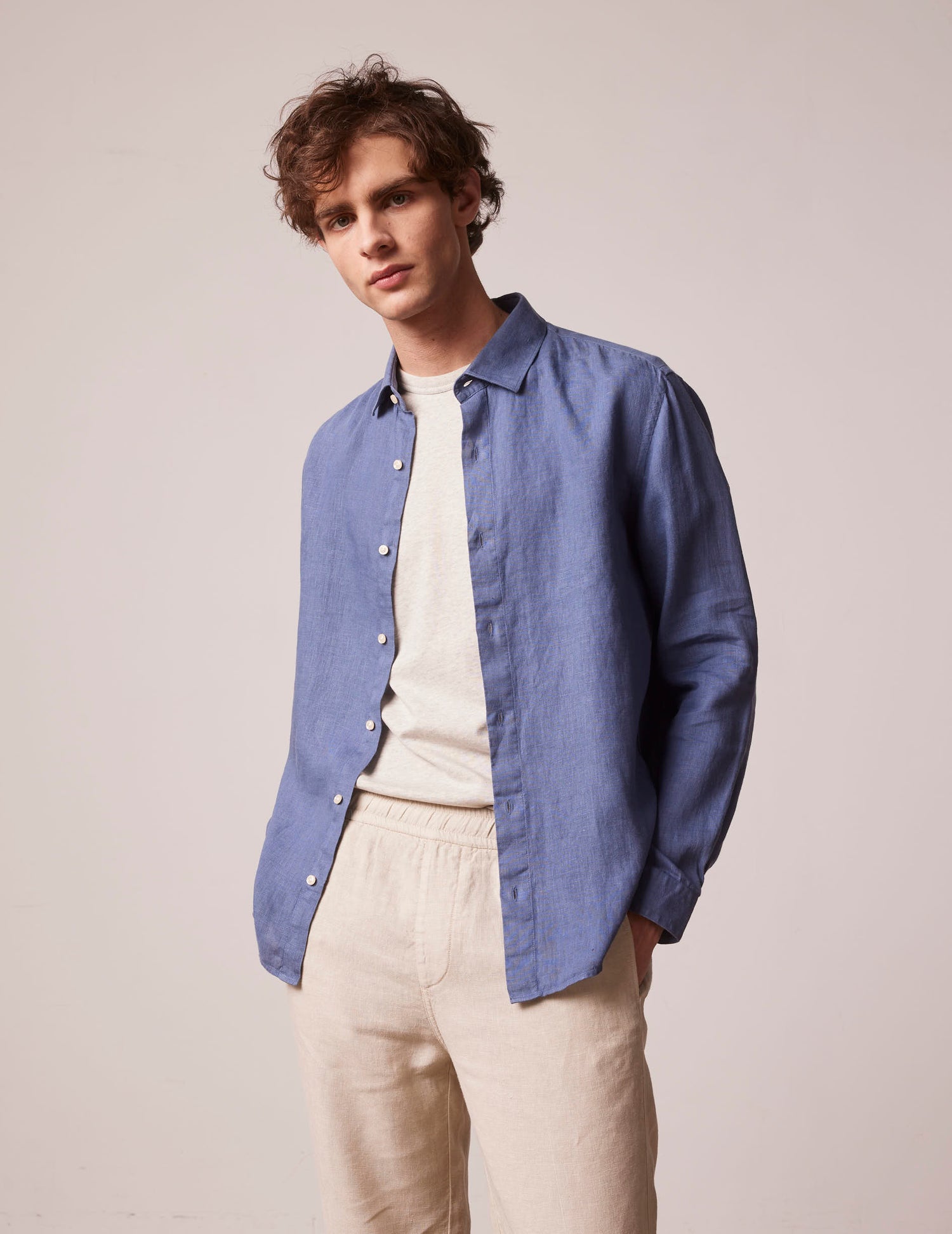 Blue linen Auguste shirt - Linen - French Collar