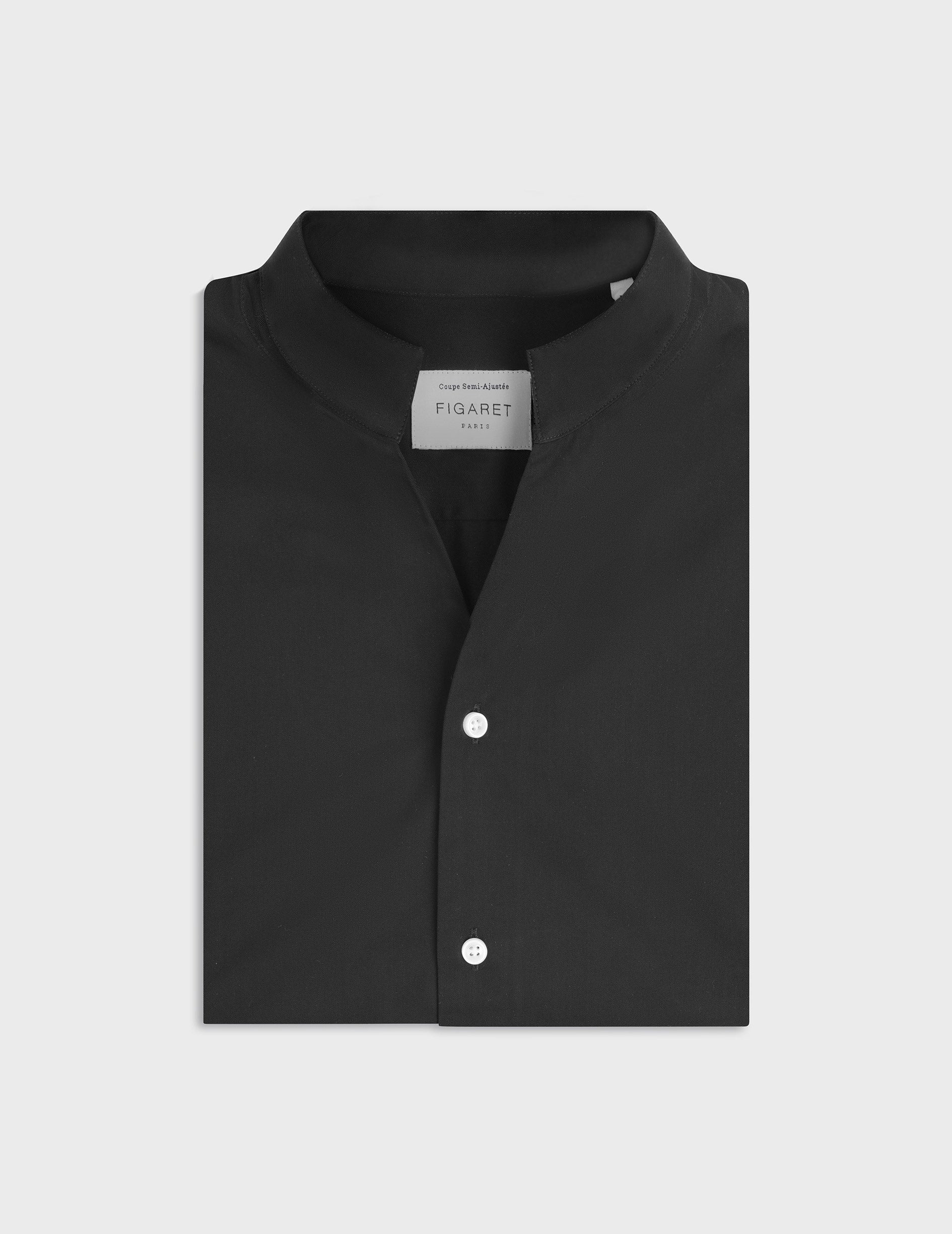 Carl black shirt - Twill - Droit ouvert Collar