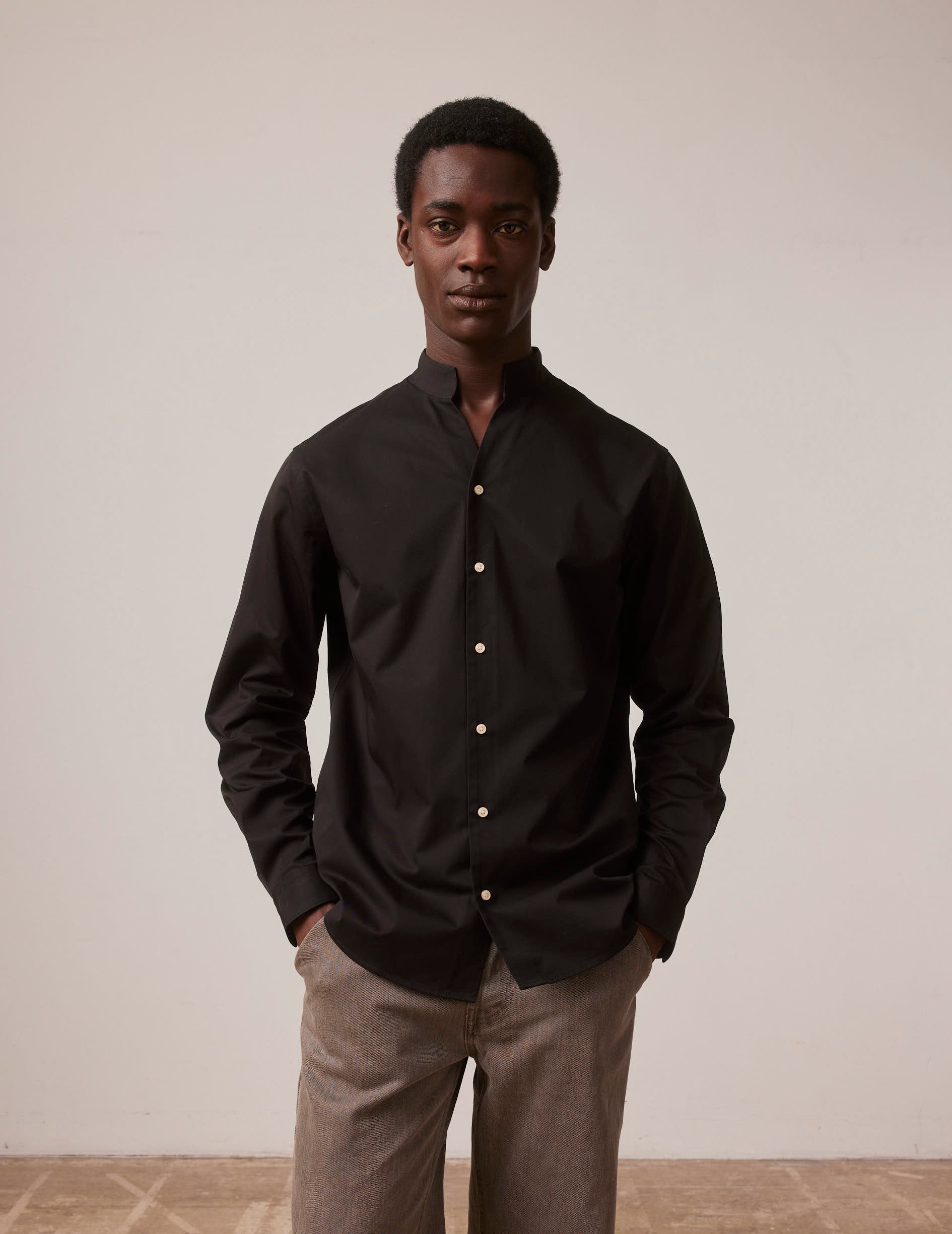 Carl black shirt - Twill - Droit ouvert Collar