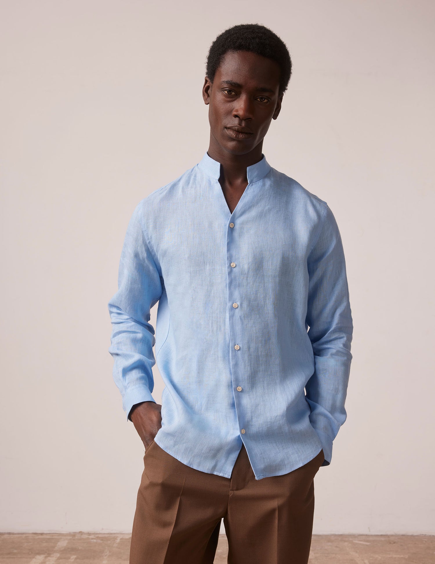 Blue linen Carl shirt - Linen - Carl Collar