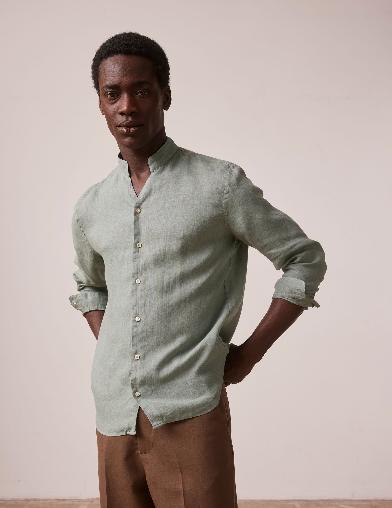 Green linen Carl shirt - Linen - Carl Collar