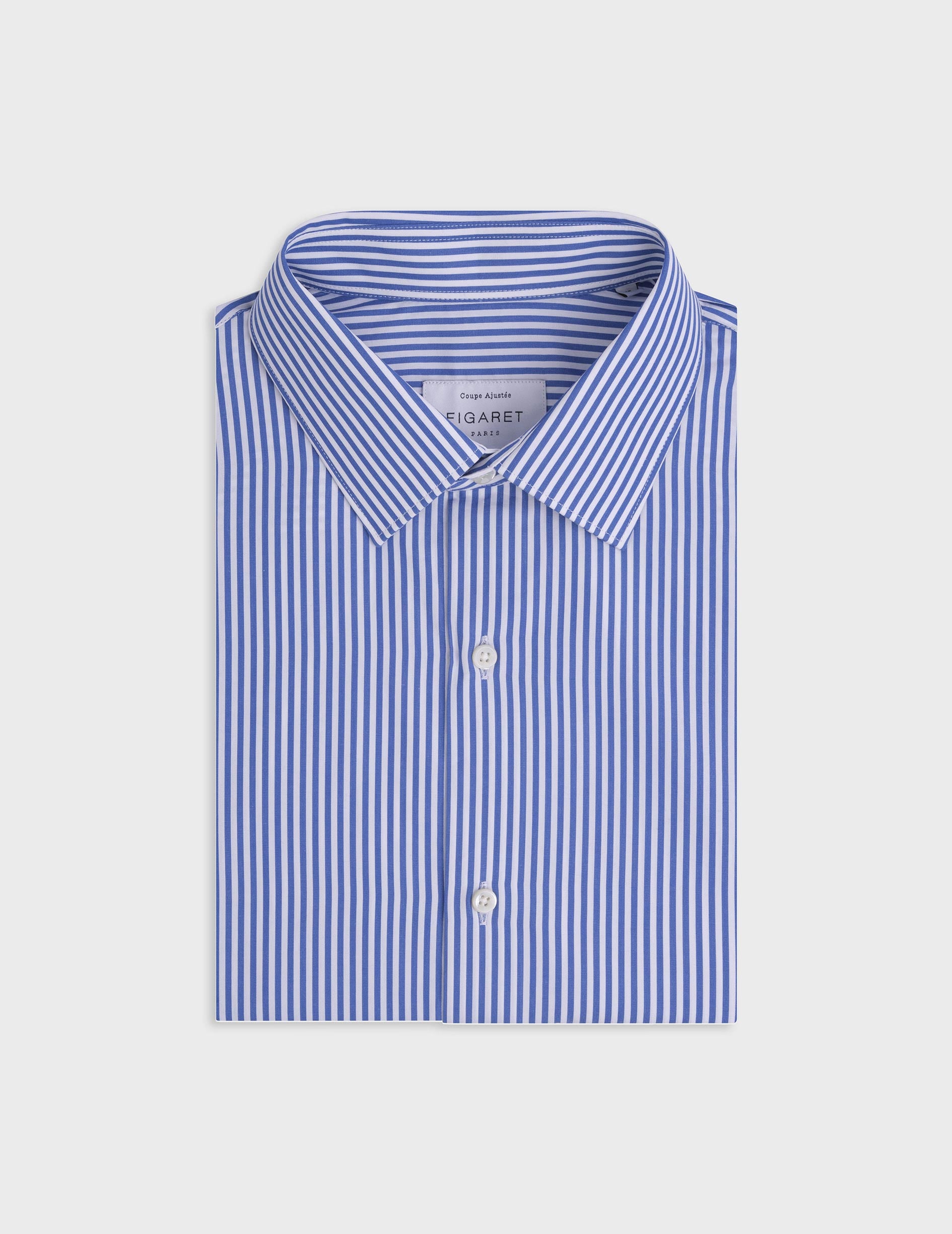 Blue striped fitted shirt - Poplin - Figaret Collar