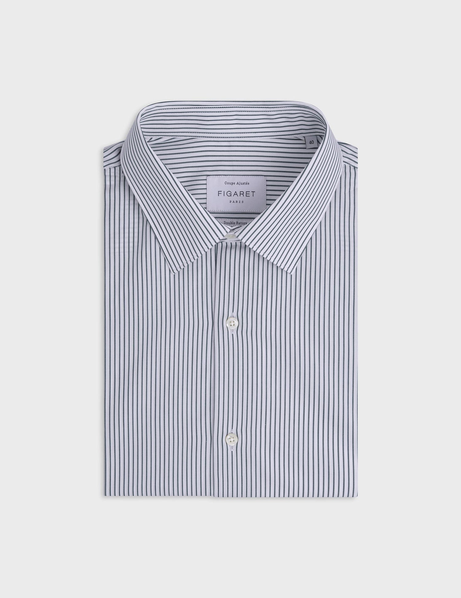 Striped green slim fit shirt - Poplin - Figaret Collar