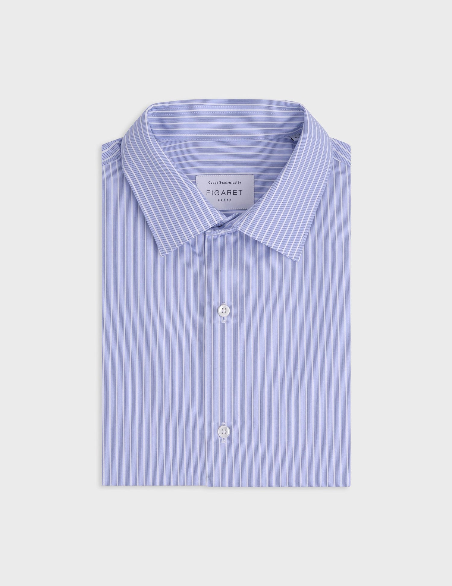 Chemise semi-ajustée rayée bleue - Popeline - Col Figaret