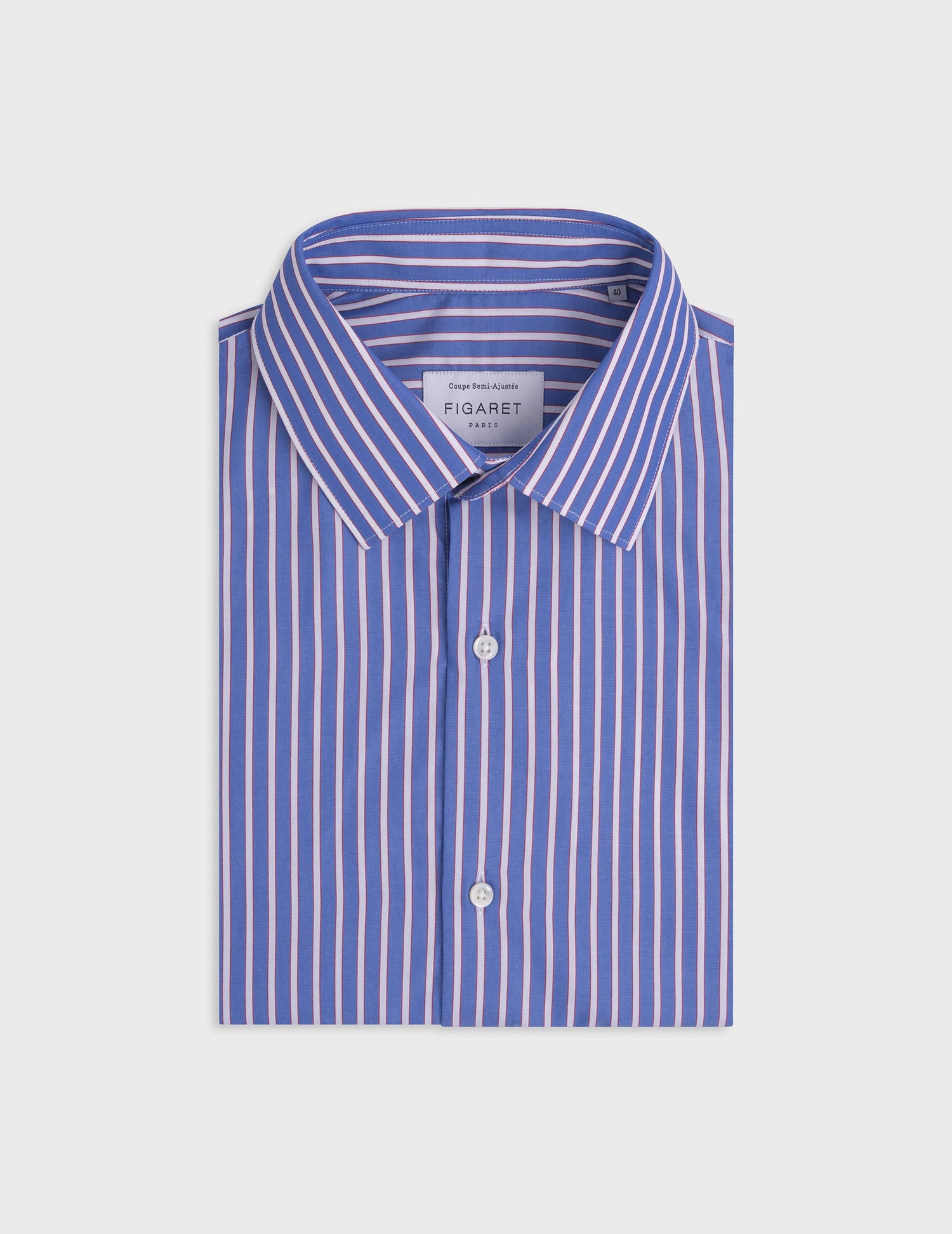 Blue striped semi-fitted shirt - Poplin - Figaret Collar