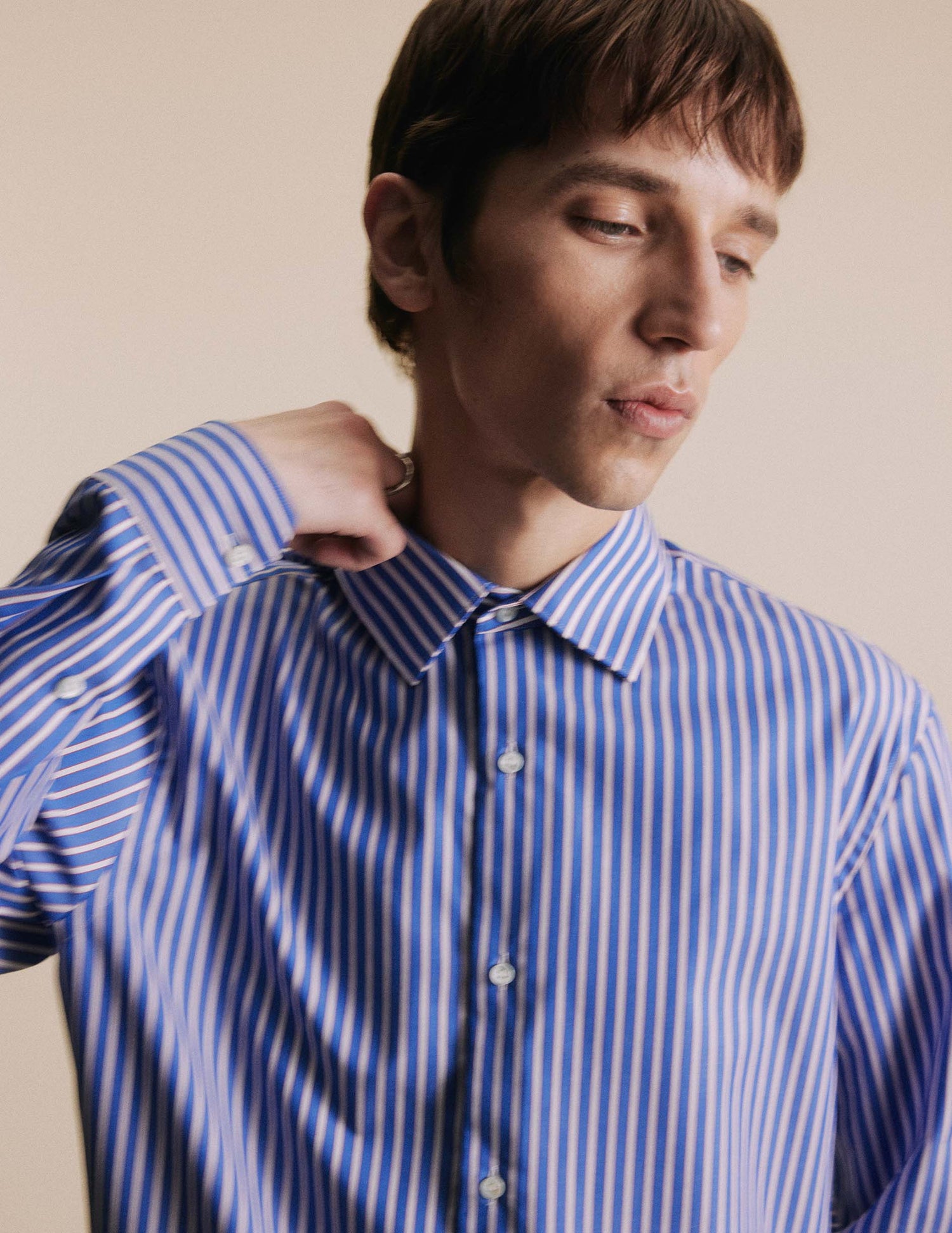 Blue striped semi-fitted shirt - Poplin - Figaret Collar#2