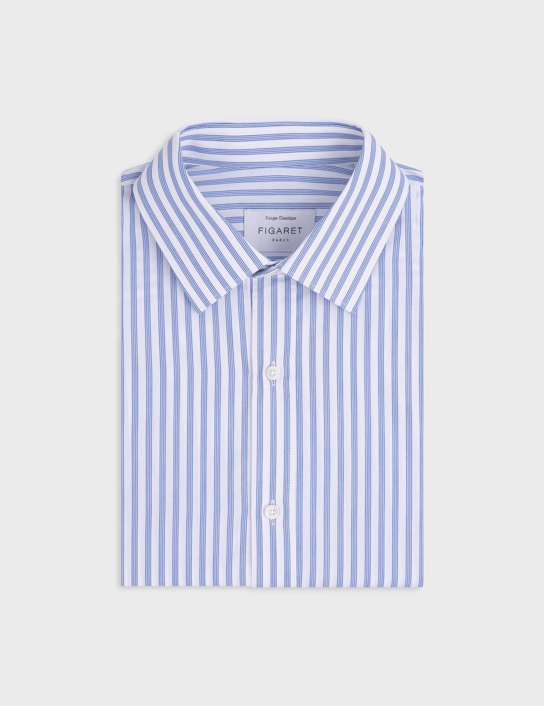 Blue striped classic shirt - Poplin - Figaret Collar