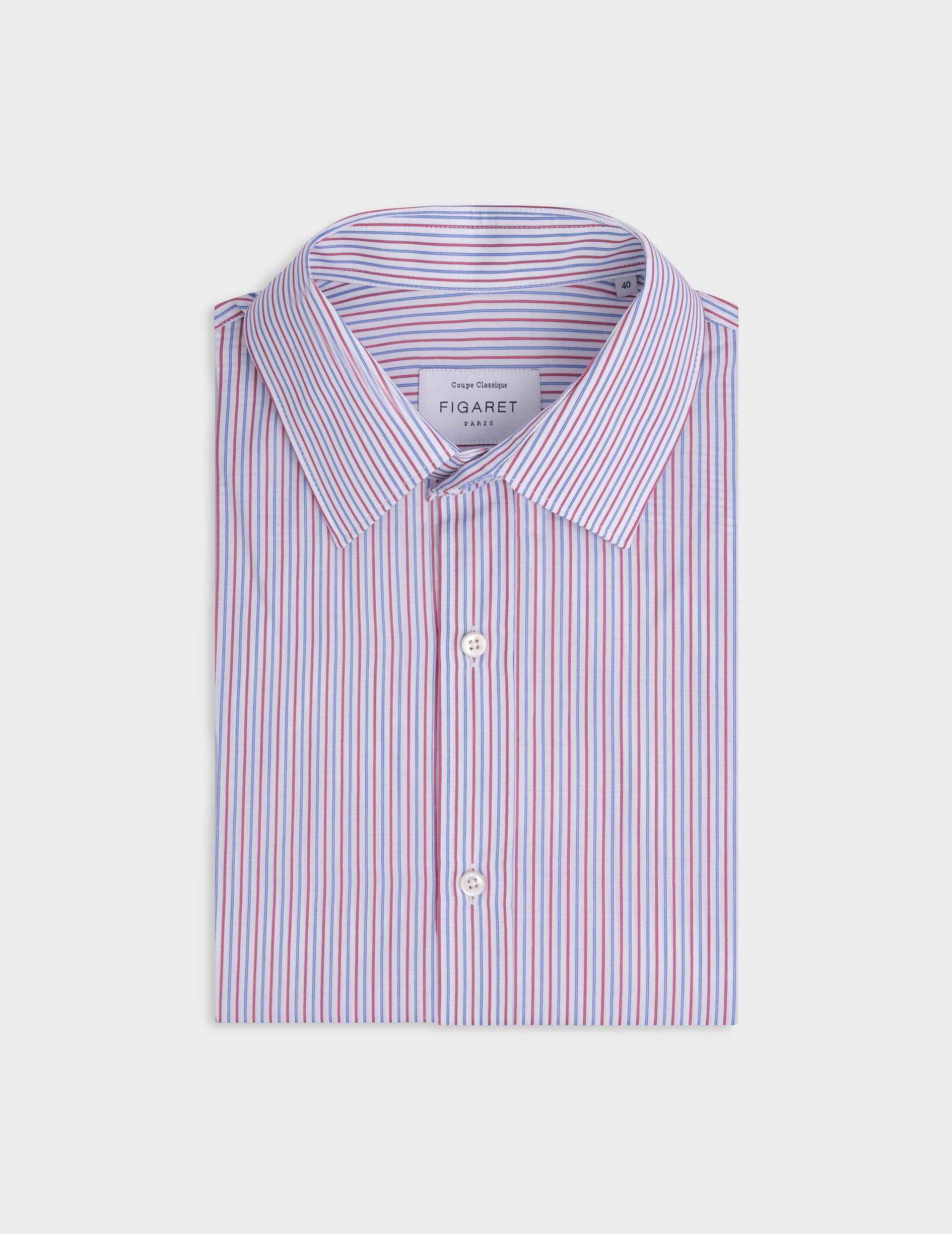 Classic red and blue striped shirt - Poplin - Figaret Collar