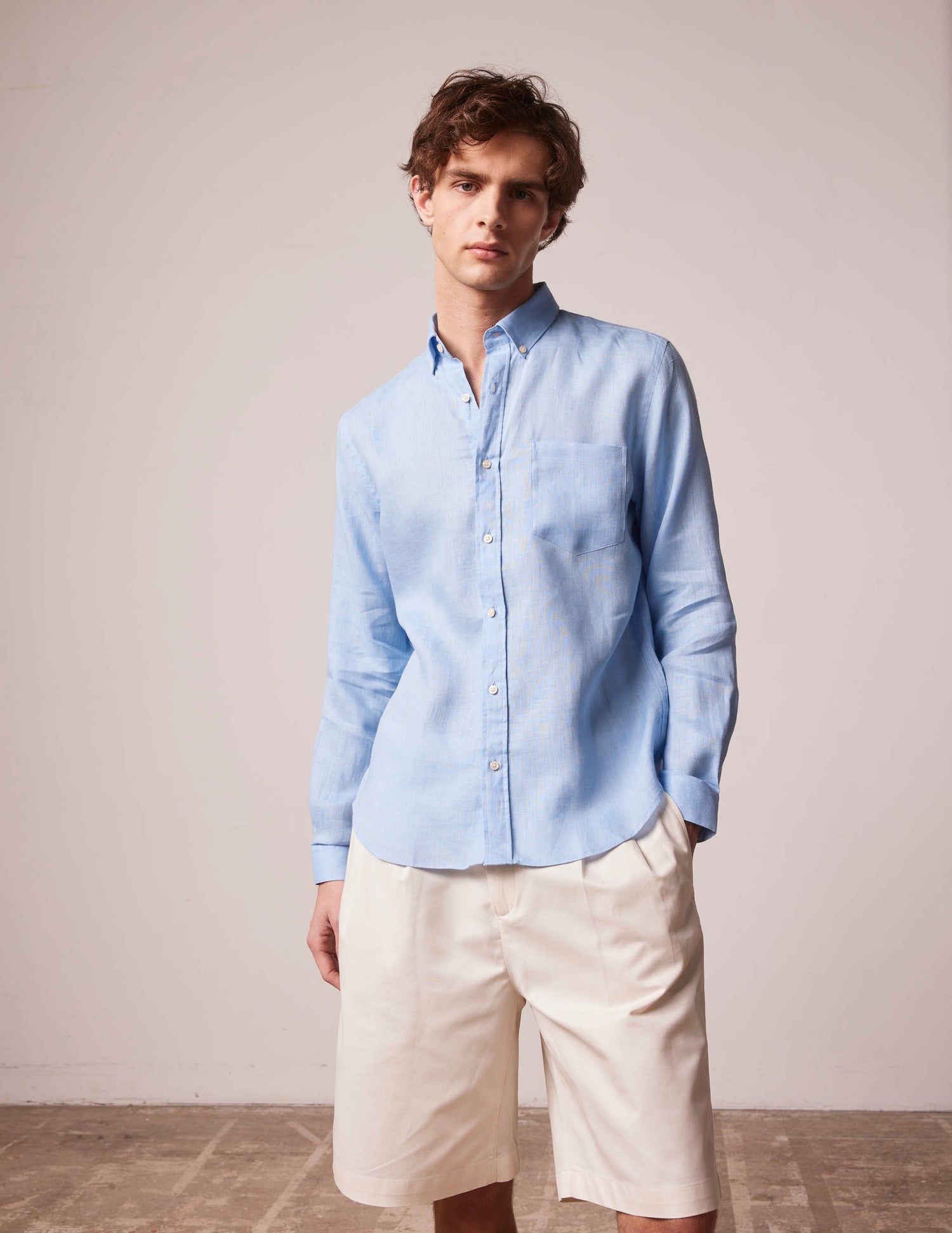 Blue linen Gabriel shirt - Linen - American Collar