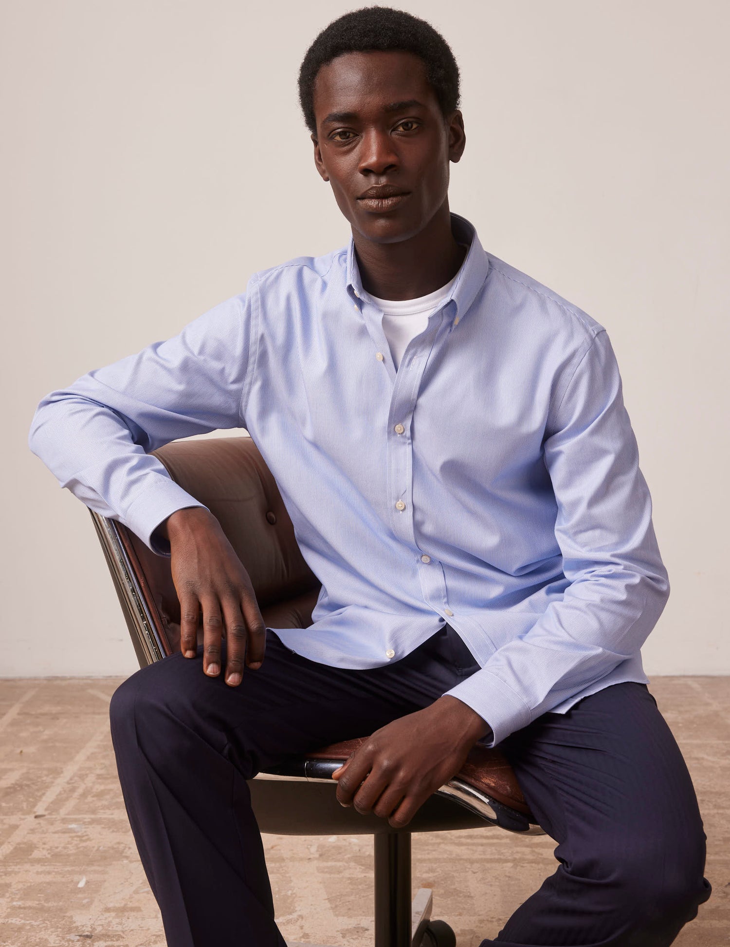 Blue striped Gaspard shirt - Oxford - American Collar