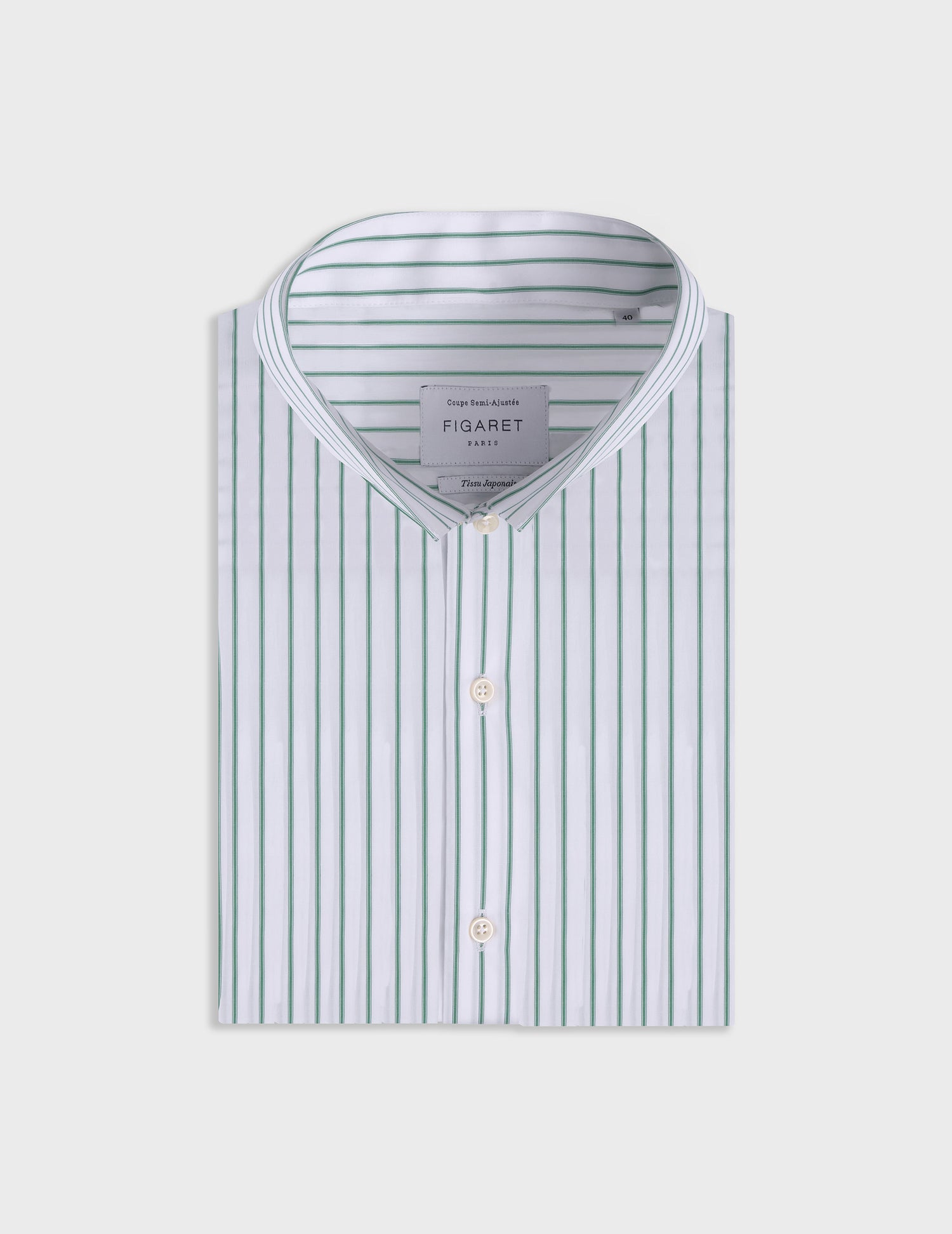 Green striped semi-fitted shirt - Poplin - Reverse Collar