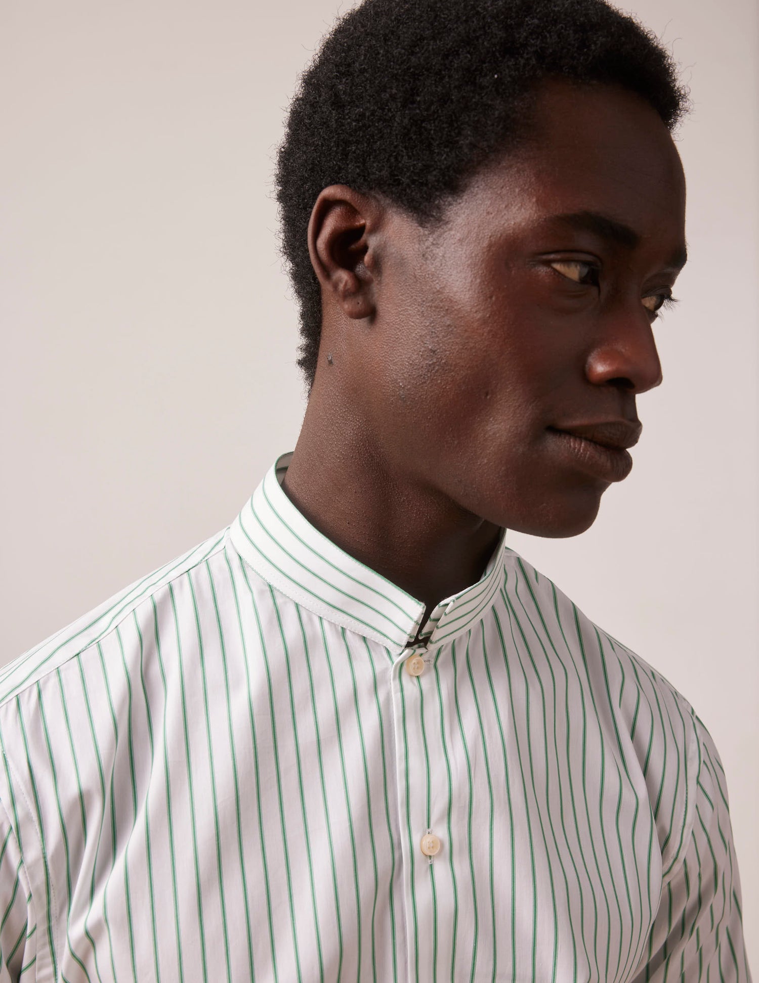 Green striped semi-fitted shirt - Poplin - Reverse Collar#2