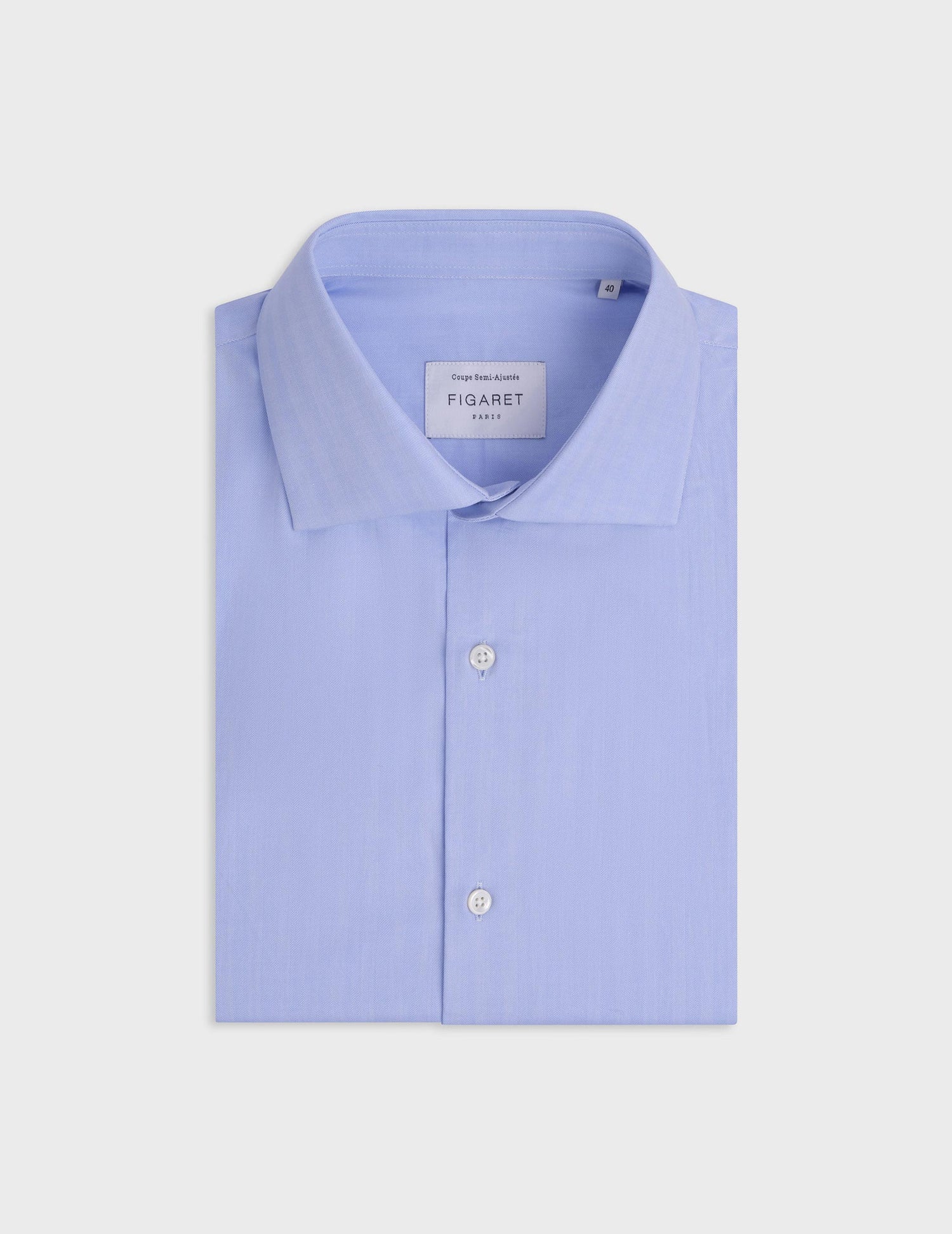 Blue Herringbone Semi-Fitted Shirt - Chevron - Italian Collar