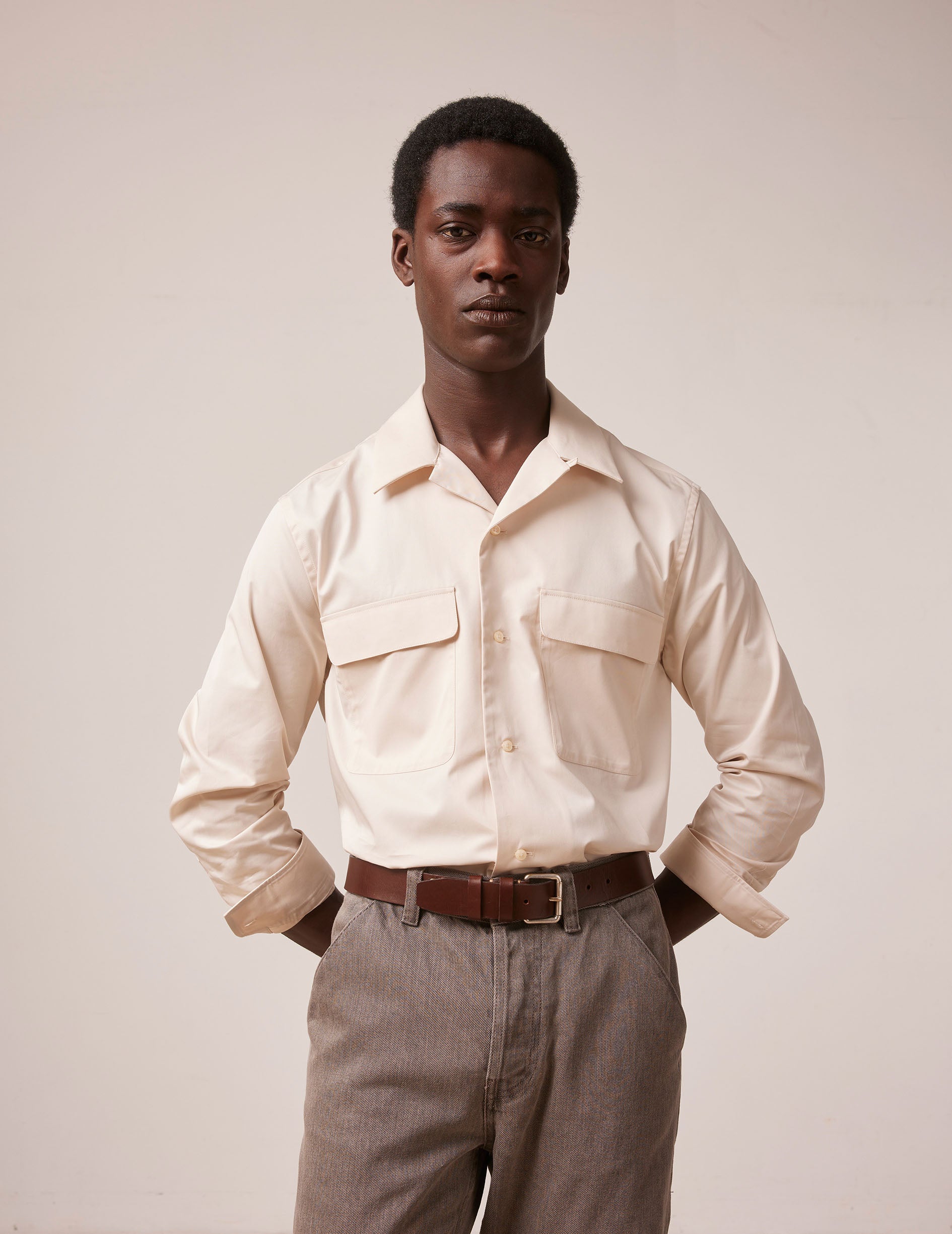 Ivano ecru shirt - Twill - Cuban with bridle Collar