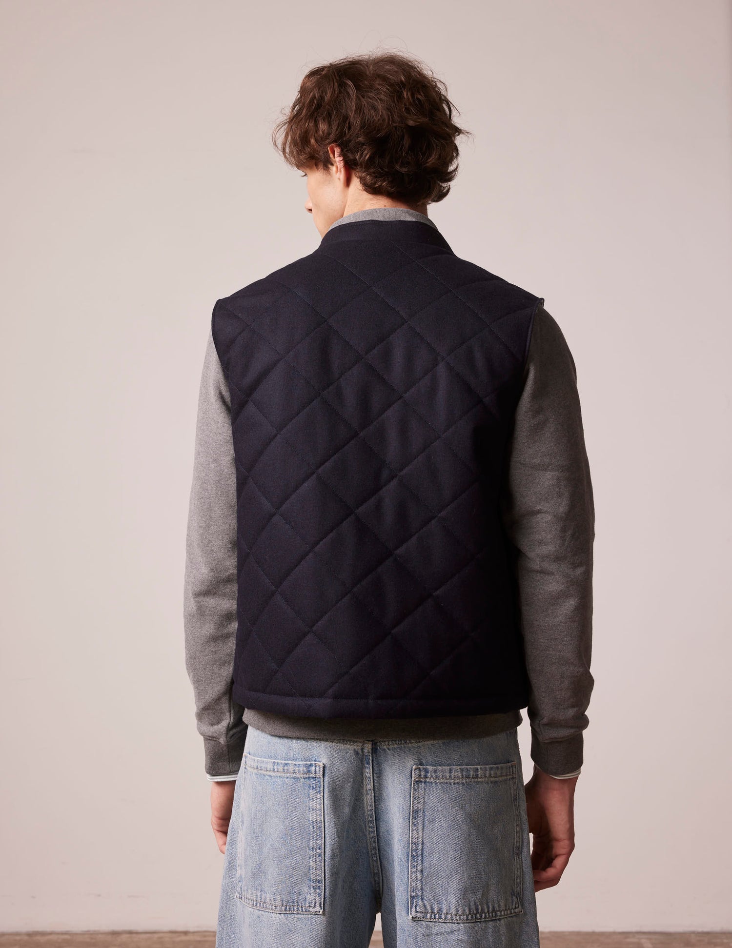 Navy blue Liam puffer jacket in wool-canvas