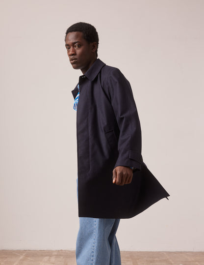 Hermano trench coat in navy wool canvas