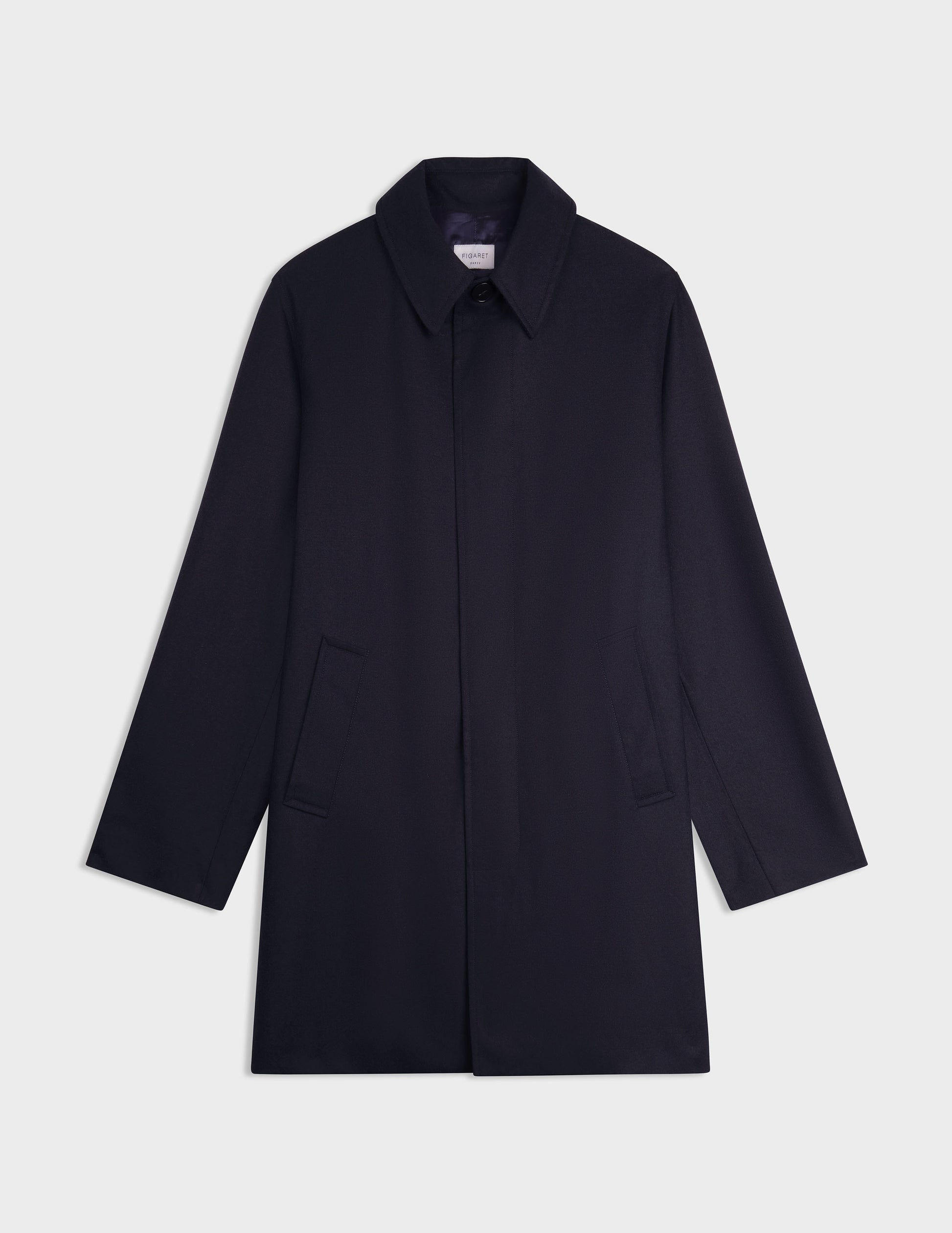 Hermano trench coat in navy wool canvas