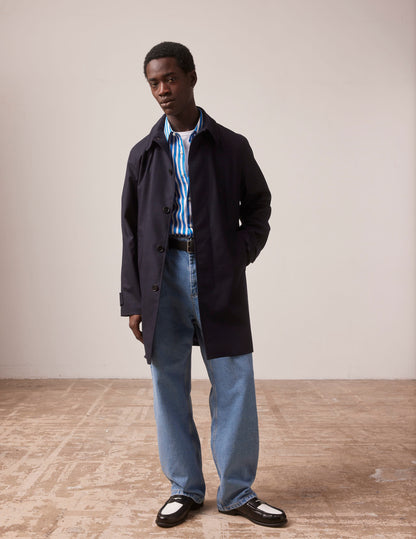 Hermano trench coat in navy wool canvas