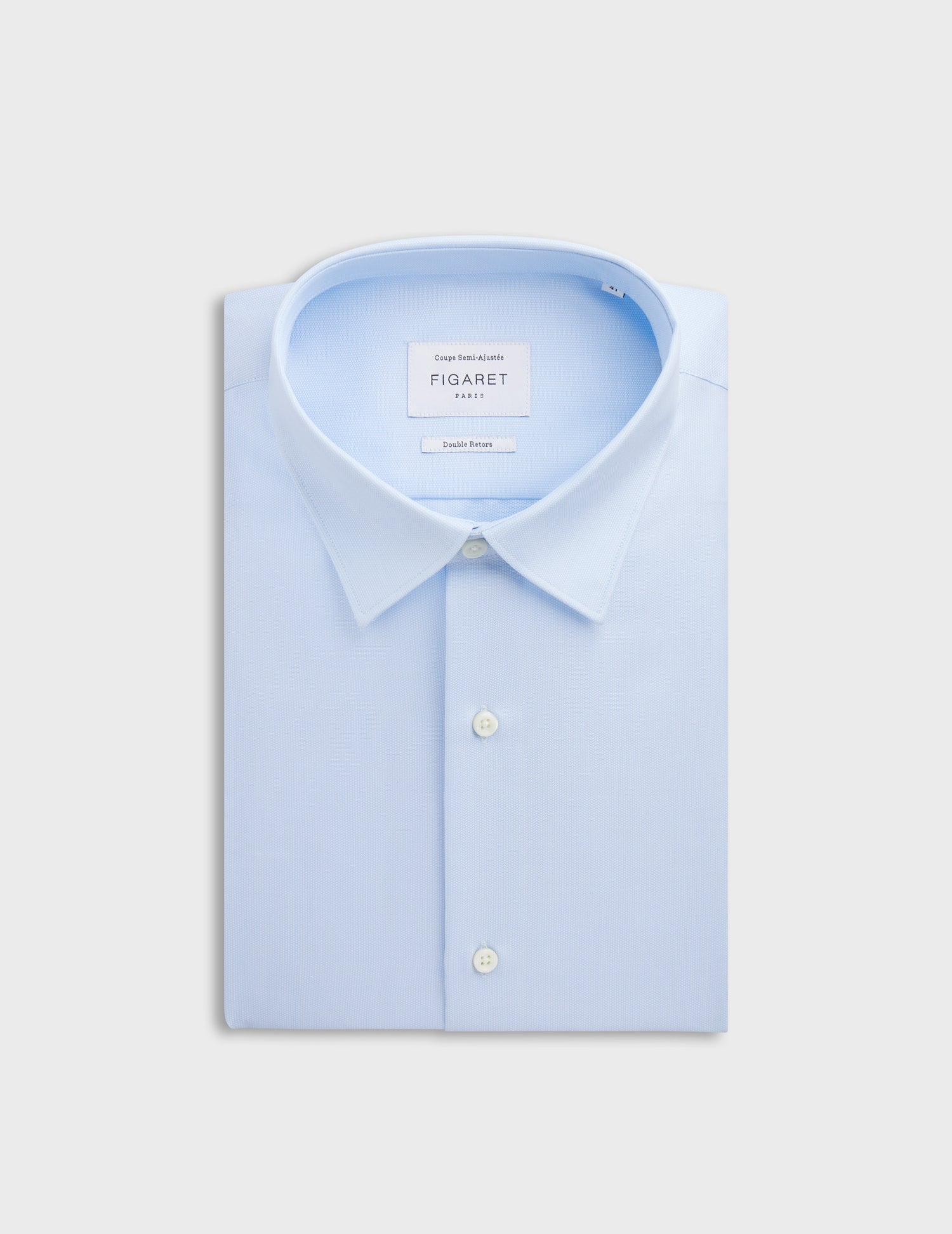 Semi-fitted blue shirt - dobby - Figaret Collar