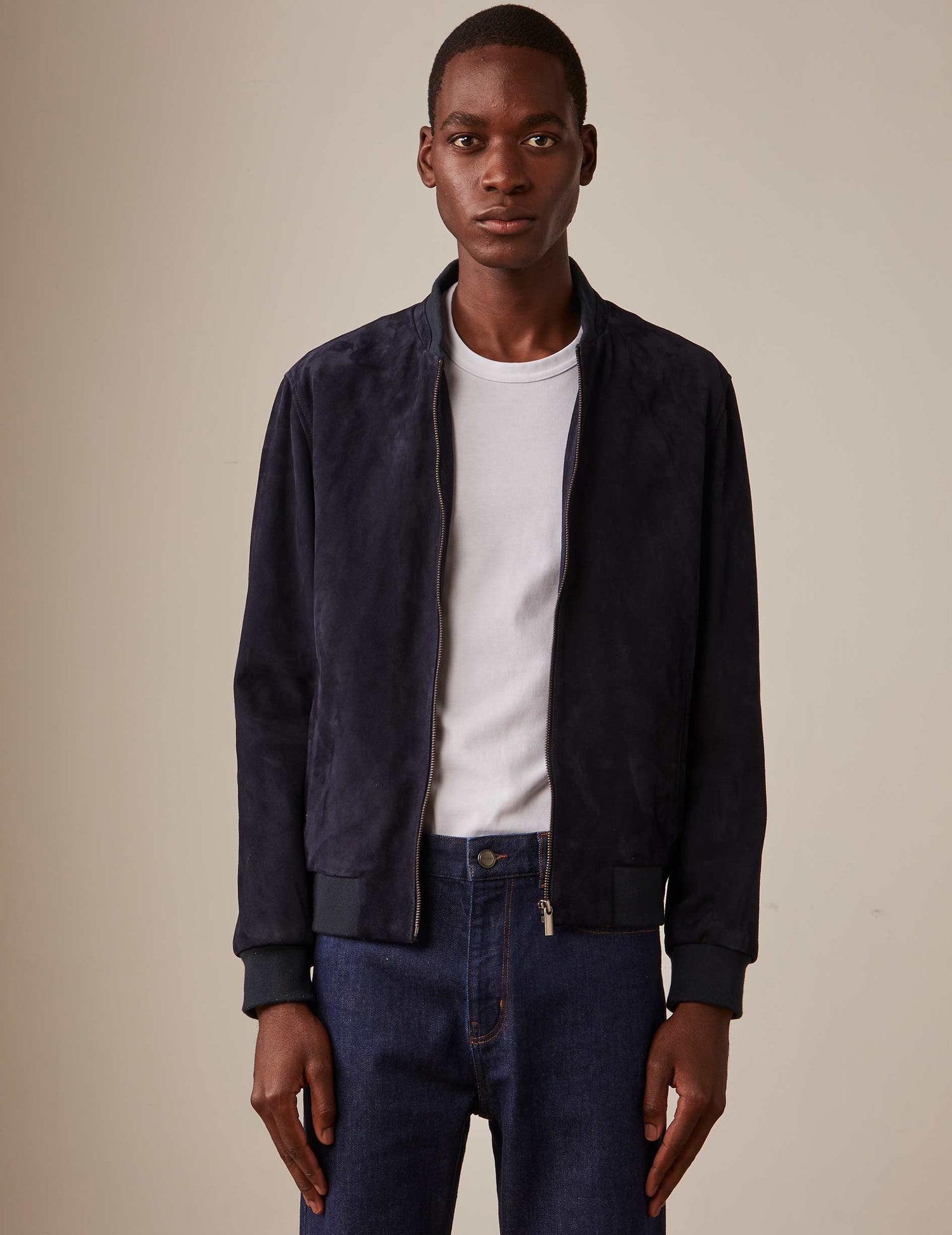 Navy suede Léo Teddy jacket