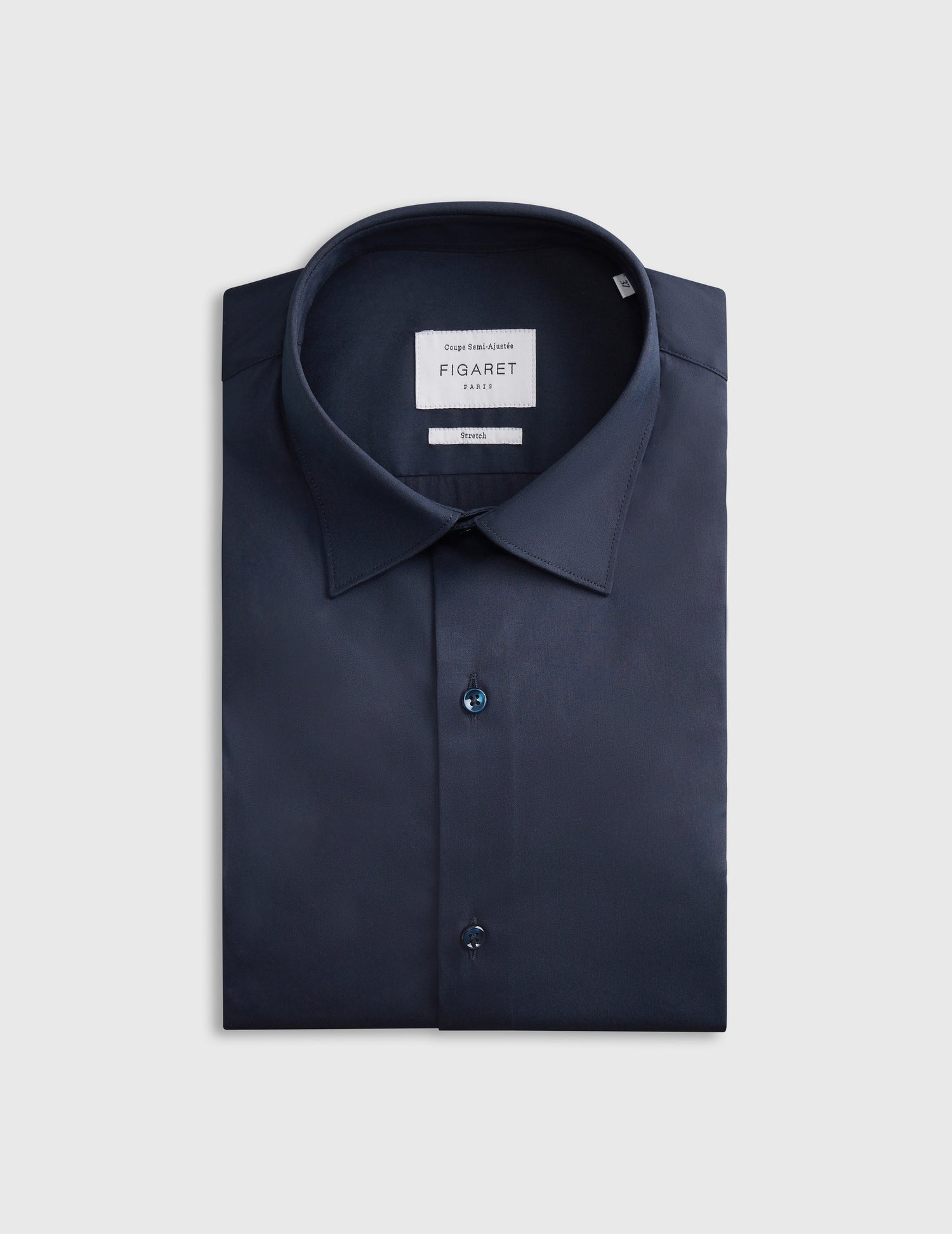 Navy Blue Stretch Semi-Fitted Shirt - Poplin - Figaret Collar