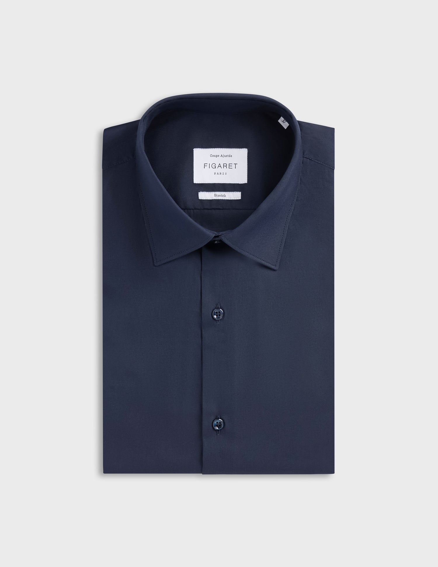 Chemise Ajustée stretch bleu marine - Popeline - Col Figaret