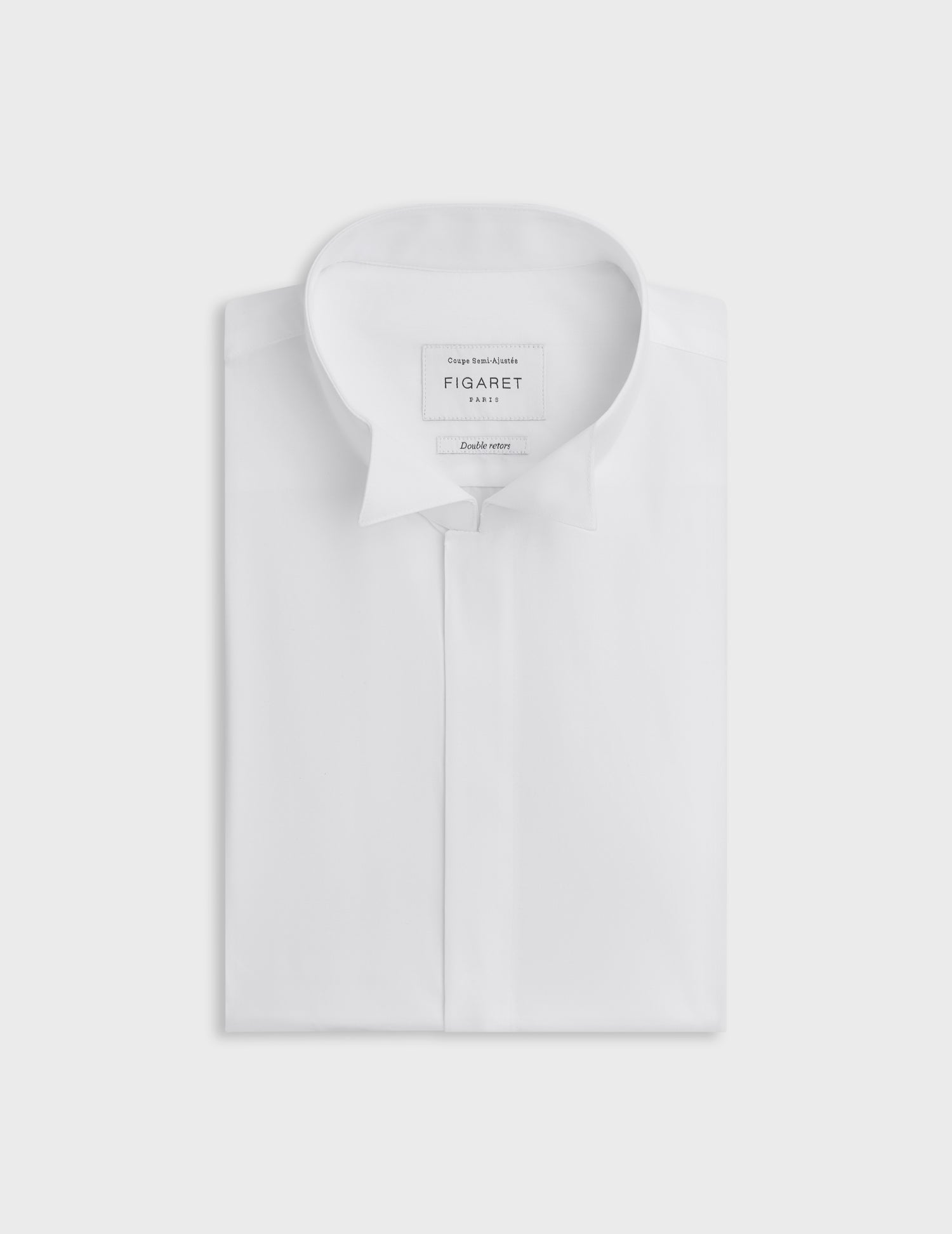 Semi-fitted white hidden throat shirt - Poplin - Wing Collar - French Cuffs