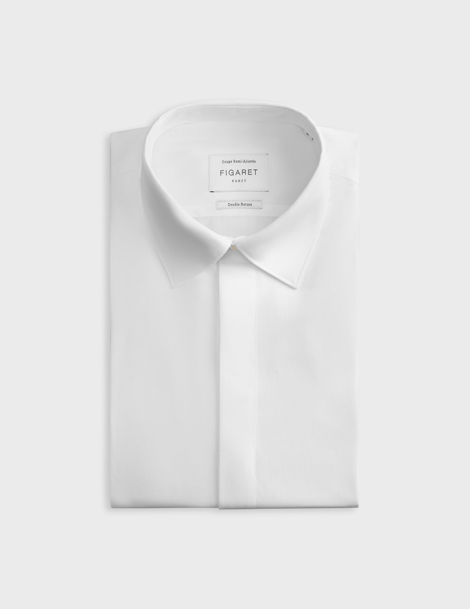 Semi-fitted white hidden buttons placket shirt - Poplin - Figaret Collar - French Cuffs