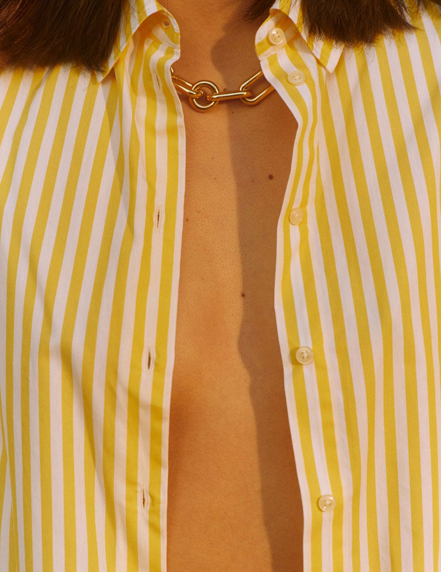 Oversized striped yellow Mathilde shirt - Poplin - Shirt Collar