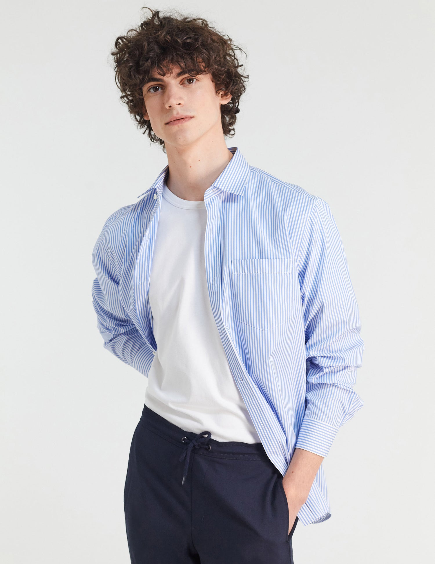 Chemise Classique rayée bleue - Popeline - Col Figaret#3