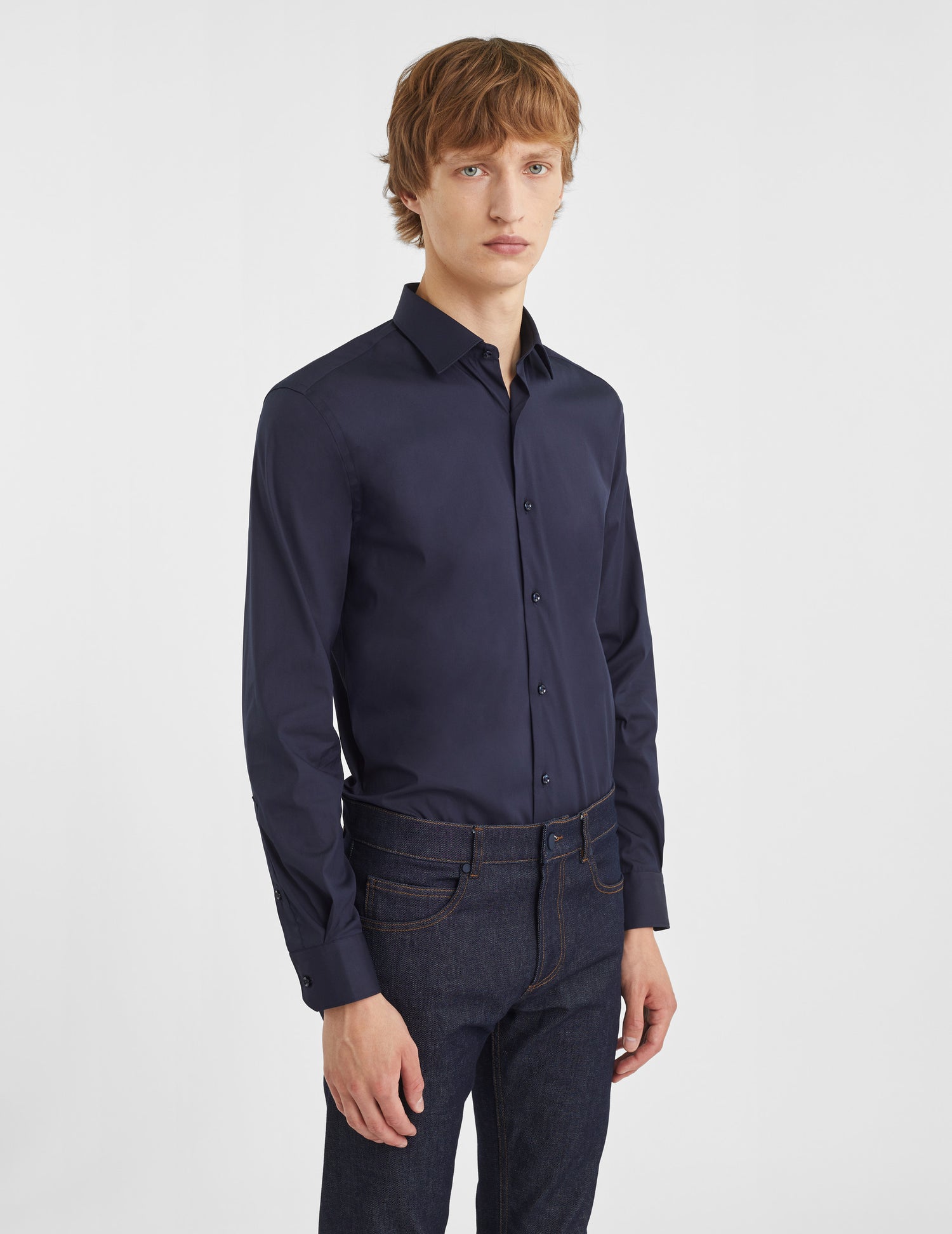 Fitted navy stretch shirt - Poplin - Figaret Collar#3