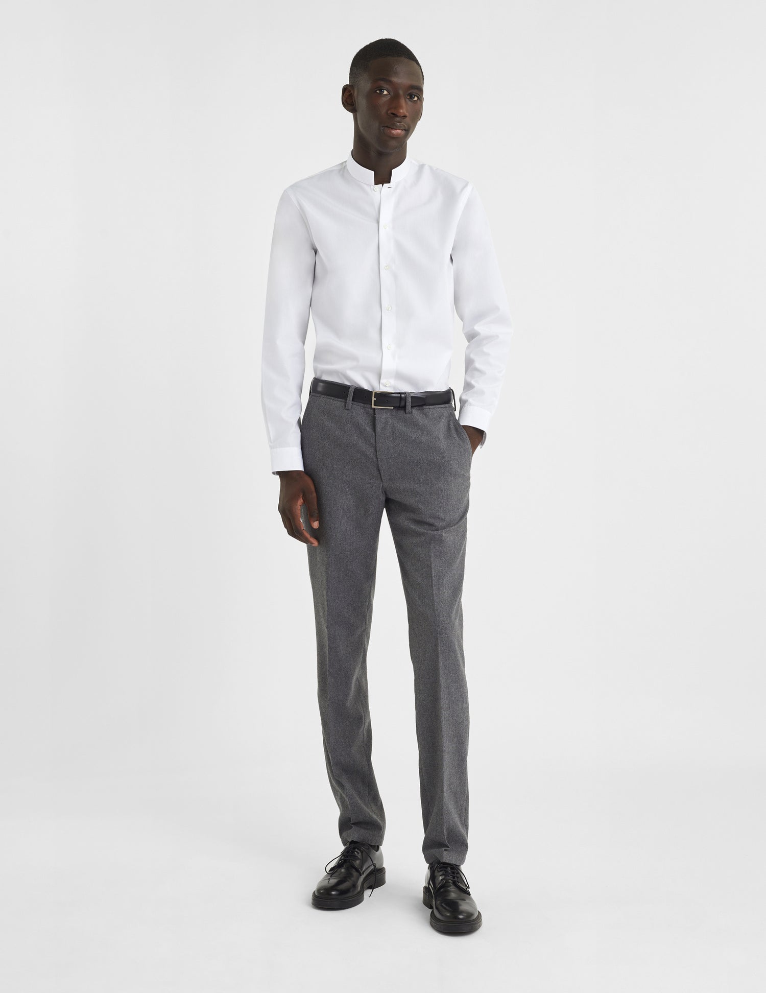 Semi-fitted white shirt - Poplin - Straight Collar#5