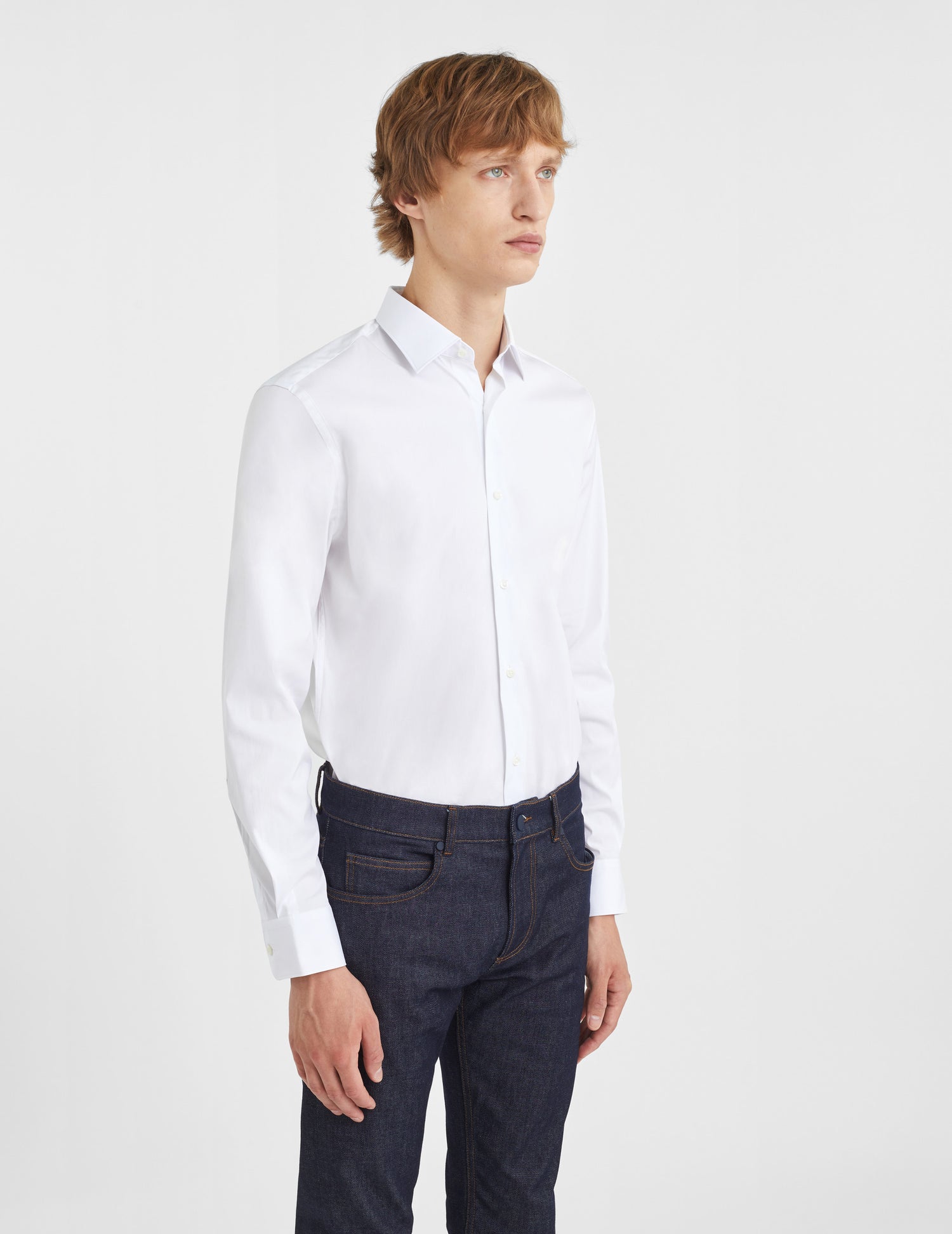 Chemise Semi-ajustée stretch blanche - Popeline - Col Figaret#3