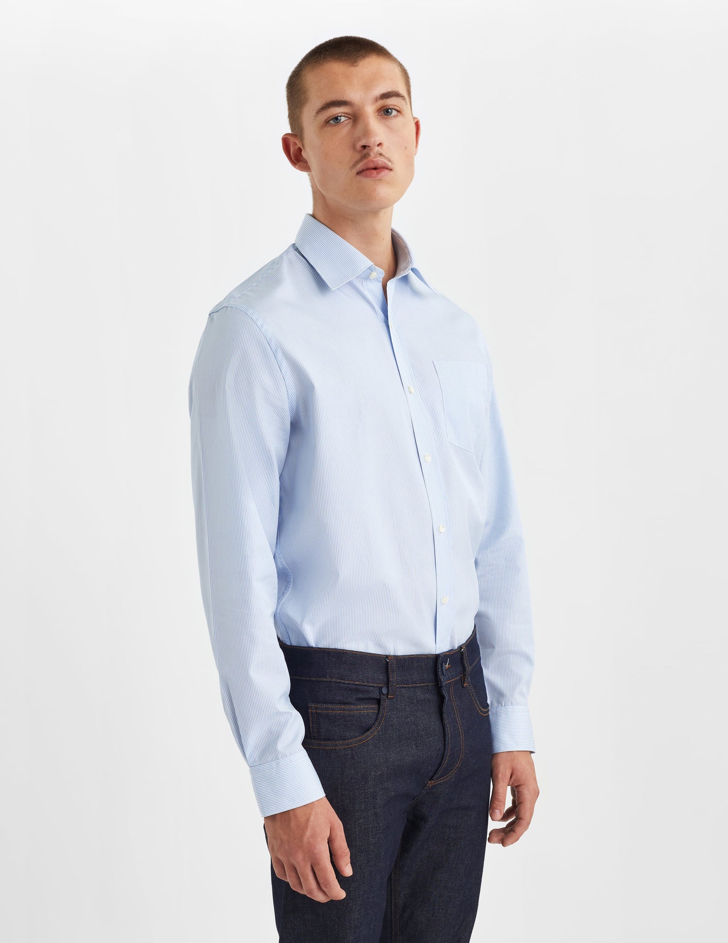 Chemise Classique rayée bleue - Popeline - Col Figaret#3