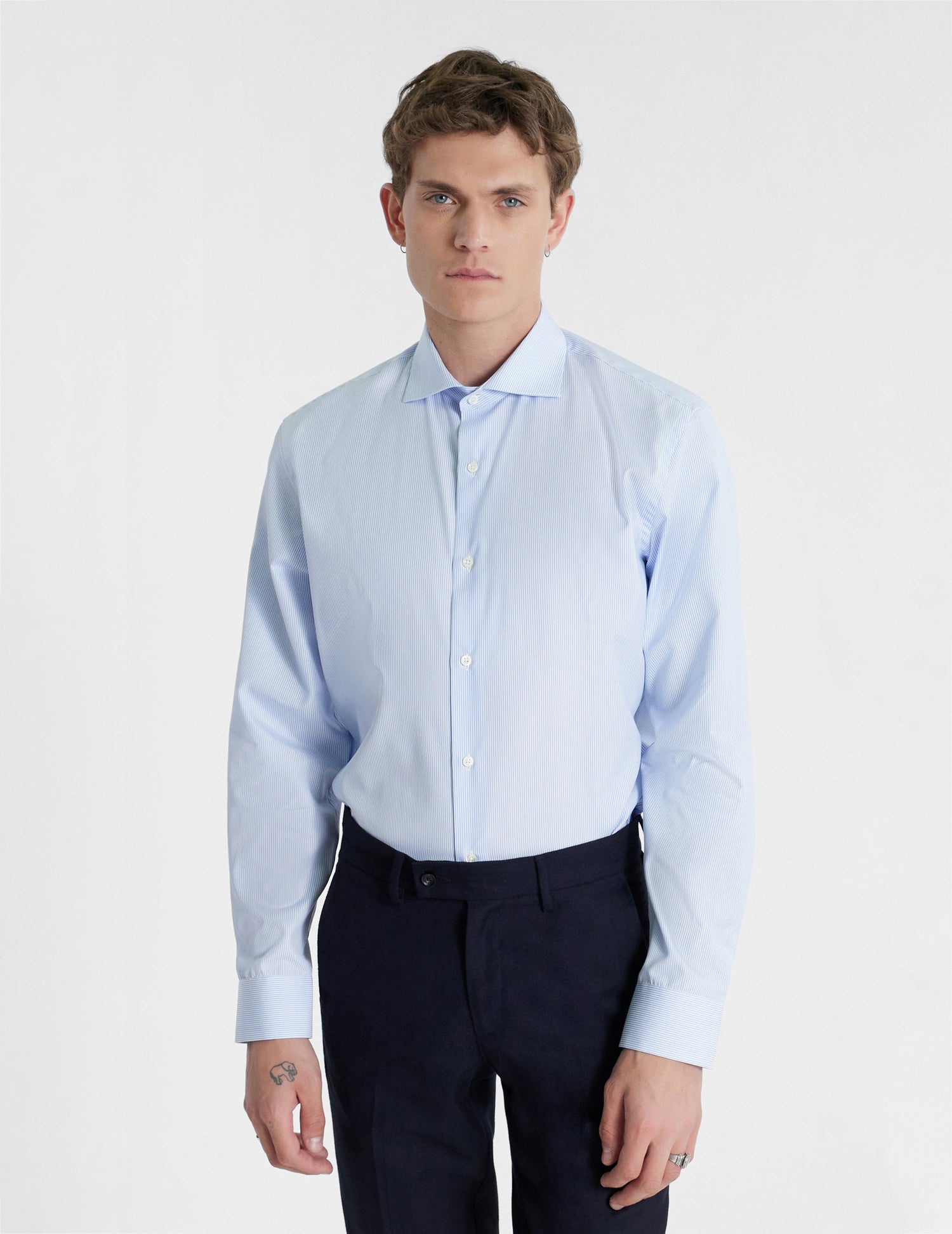 Semi-fitted striped blue shirt - Poplin - Italian Collar#3